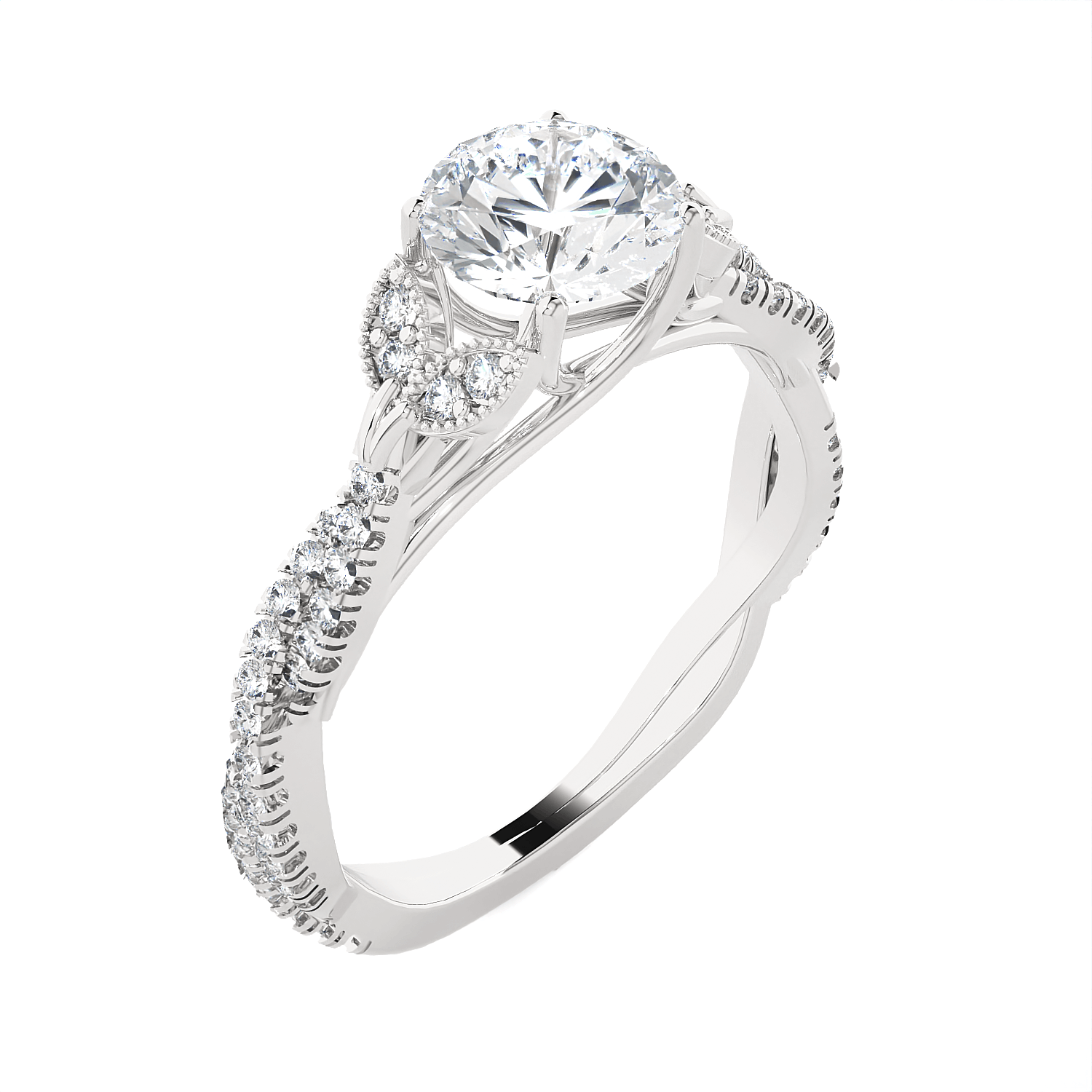 Round Lab Grown Diamond Side Stone Engagement Ring