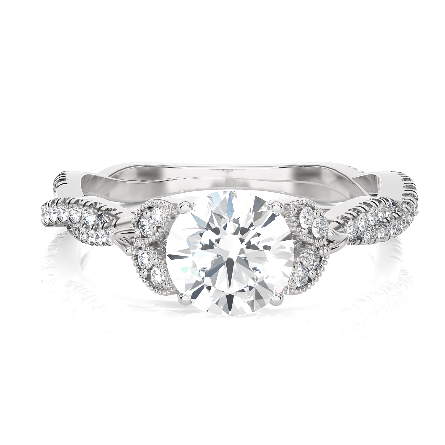 Round Lab Grown Diamond Side Stone Engagement Ring