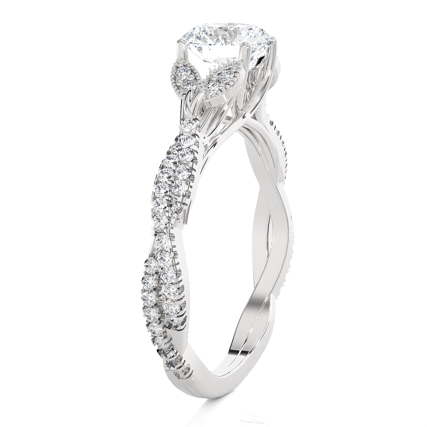 Round Lab Grown Diamond Side Stone Engagement Ring