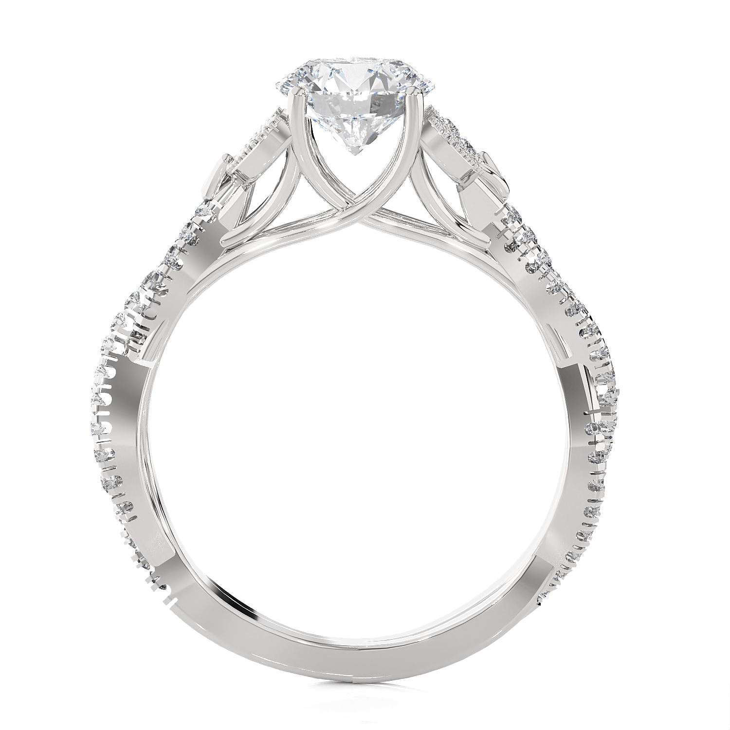 Round Lab Grown Diamond Side Stone Engagement Ring