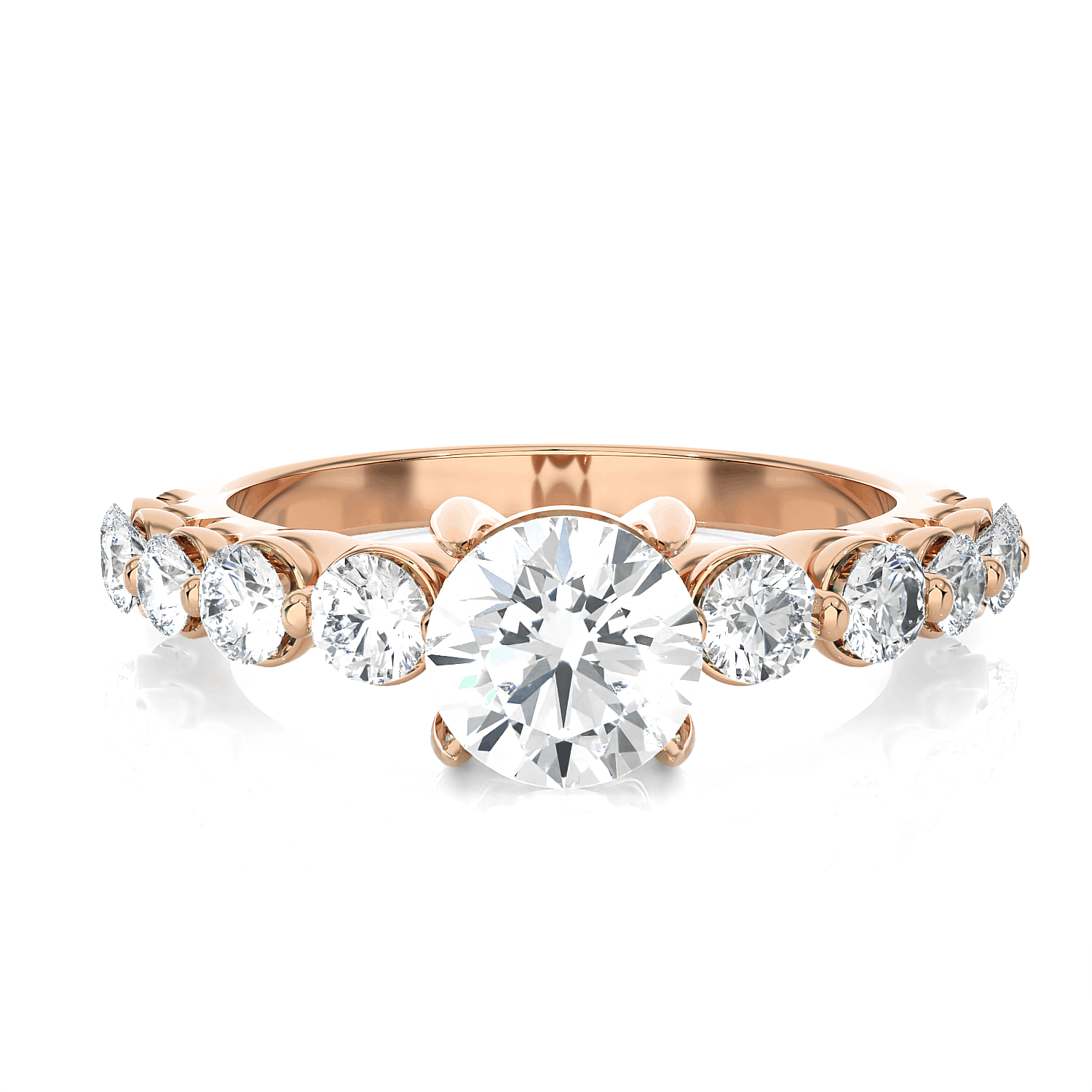 Round Lab Grown Diamond Side Stone Engagement Ring