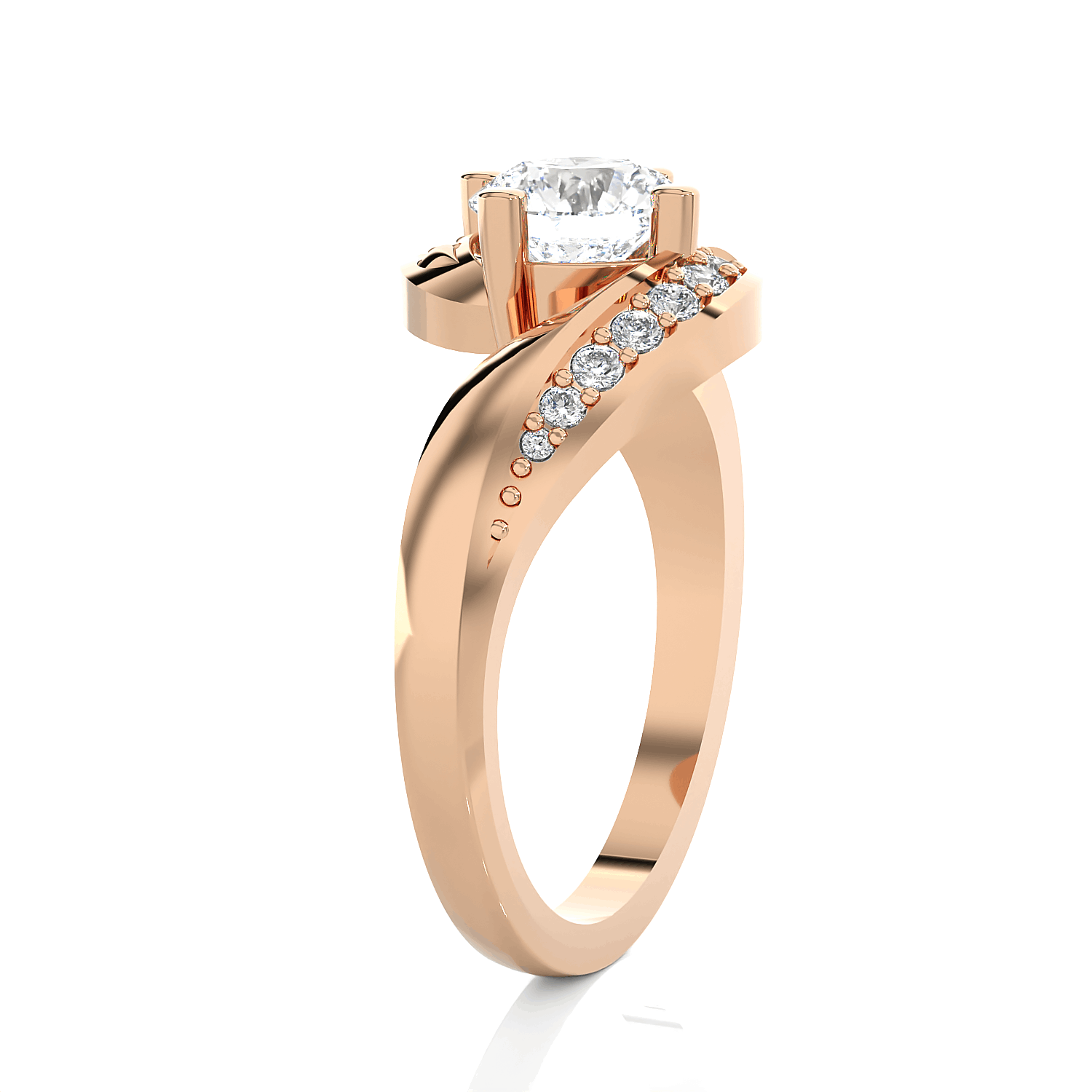 Round Lab Grown Diamond Side Stone Engagement Ring