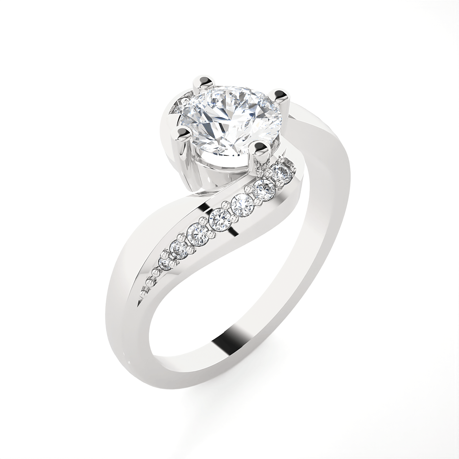 Round Lab Grown Diamond Side Stone Engagement Ring
