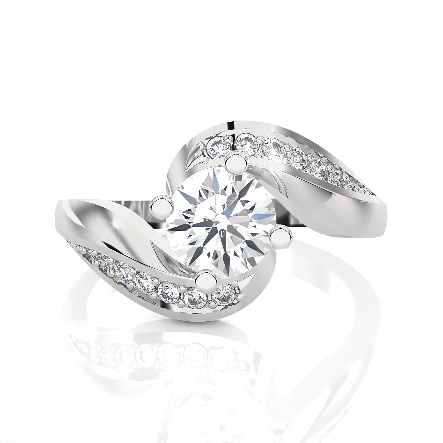 Round Lab Grown Diamond Side Stone Engagement Ring