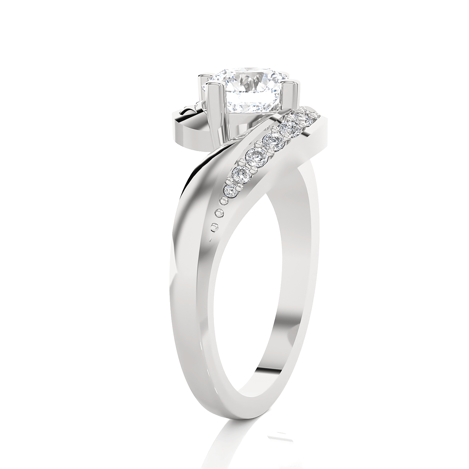 Round Lab Grown Diamond Side Stone Engagement Ring