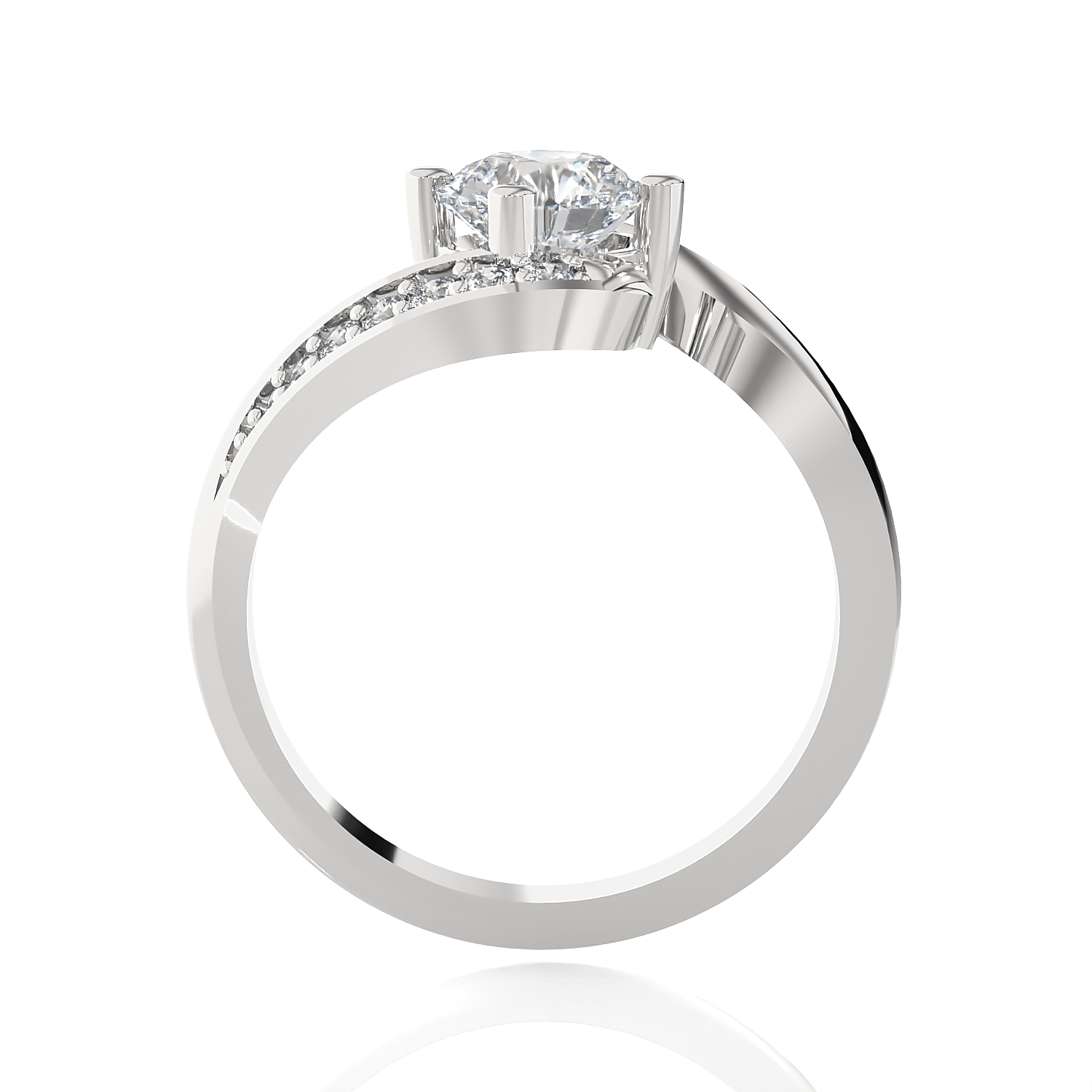 Round Lab Grown Diamond Side Stone Engagement Ring