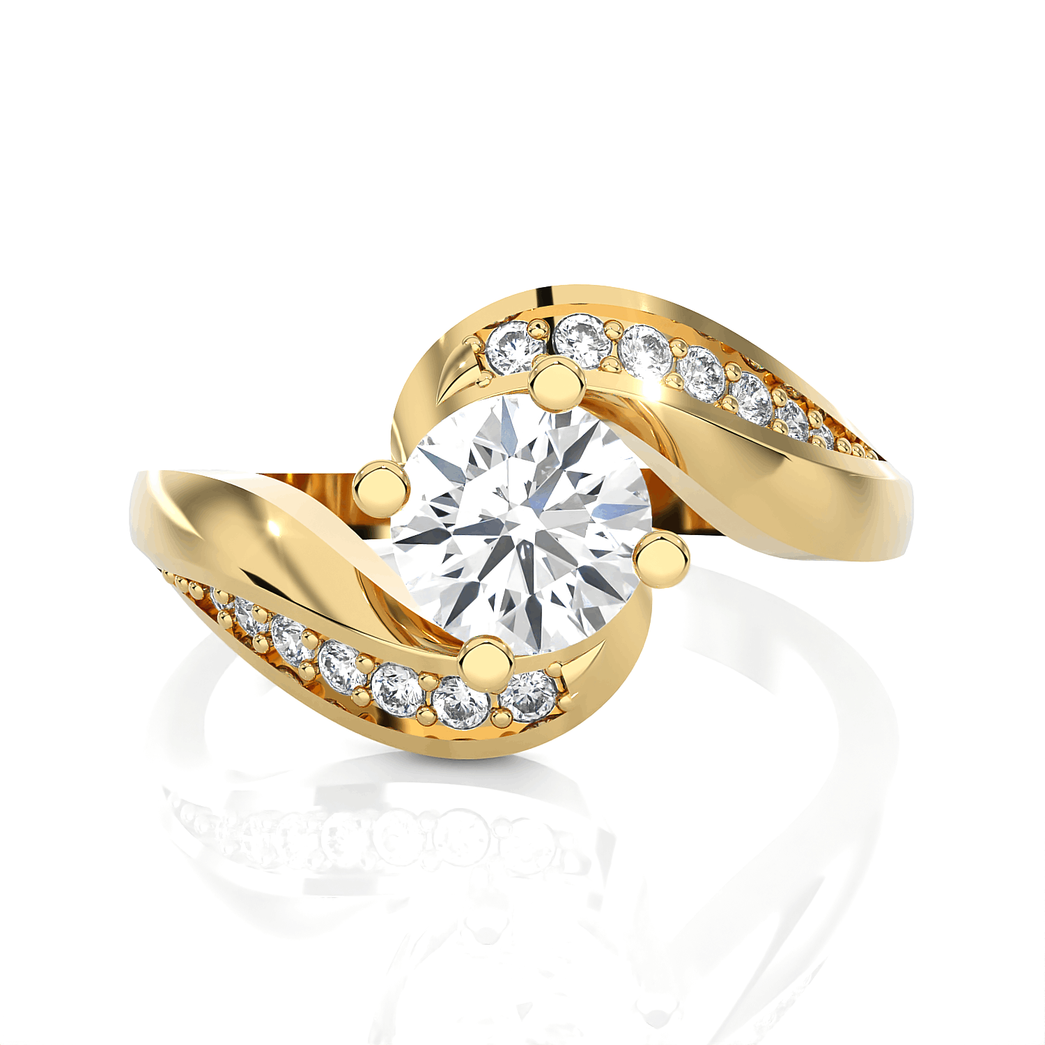 Round Lab Grown Diamond Side Stone Engagement Ring
