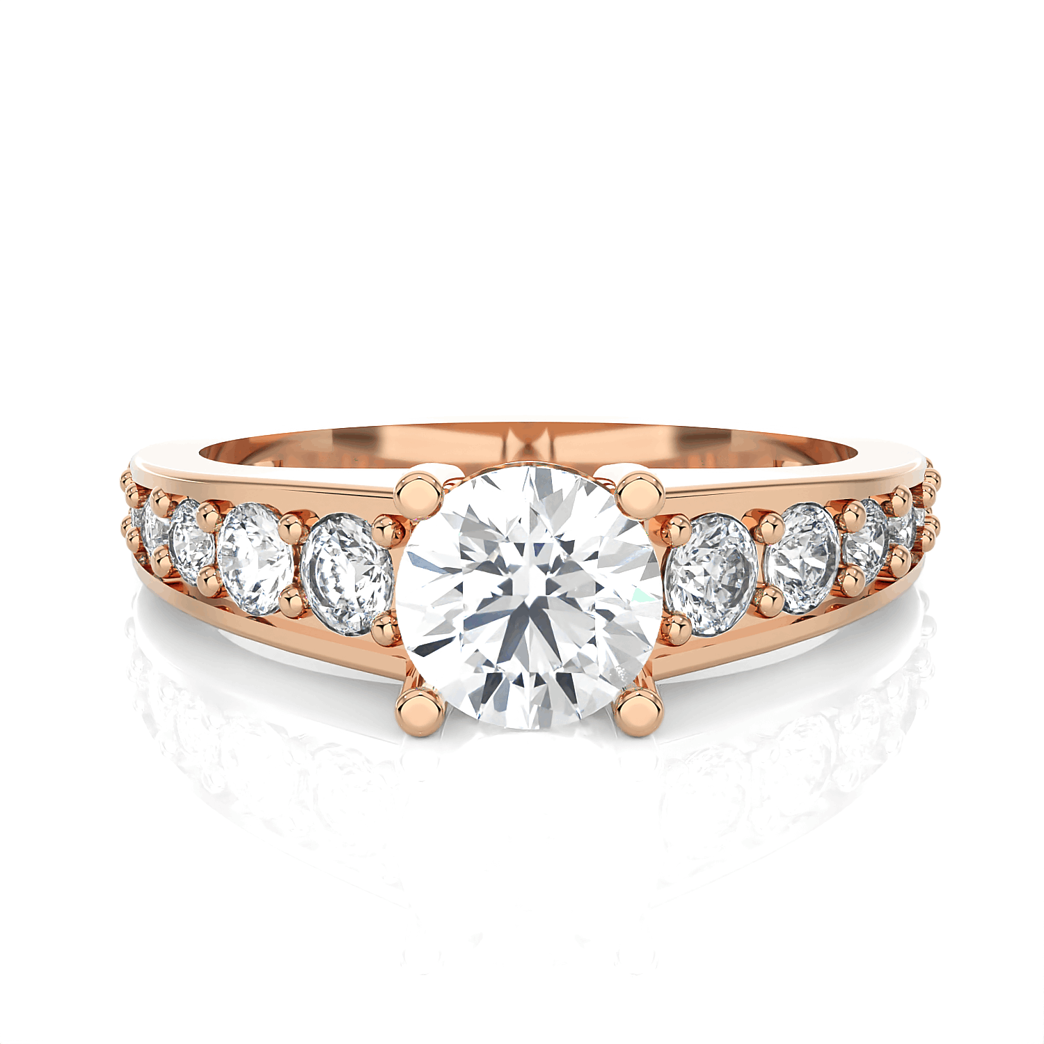 Round Lab Grown Diamond Side Stone Engagement Ring