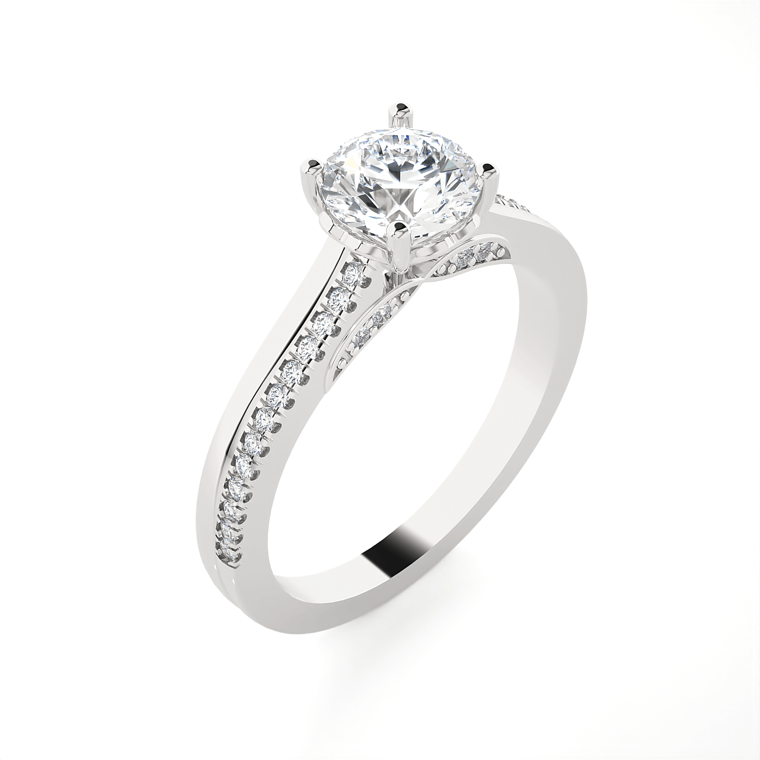 Round Lab Grown Diamond Side Stone Engagement Ring