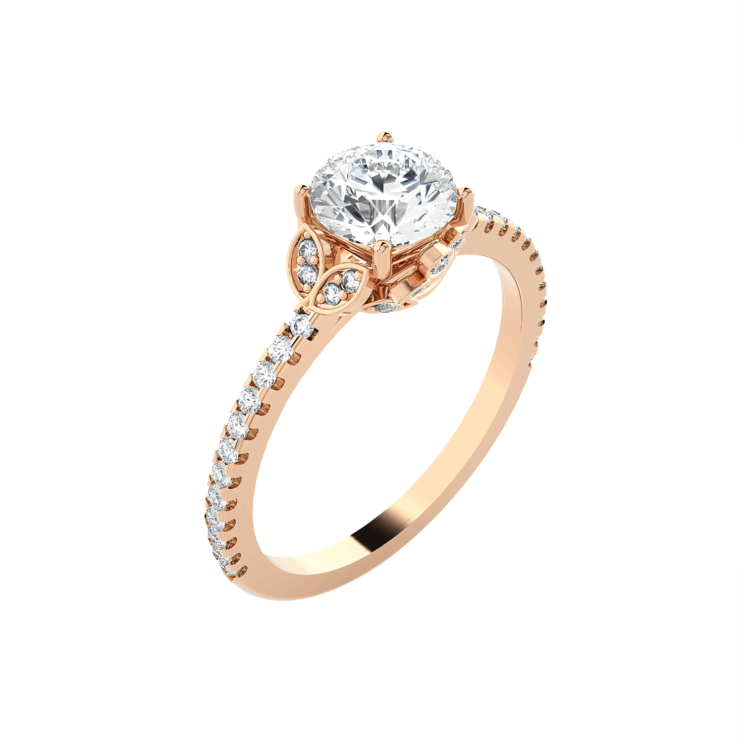 Round Lab Grown Diamond Side Stone Engagement Ring