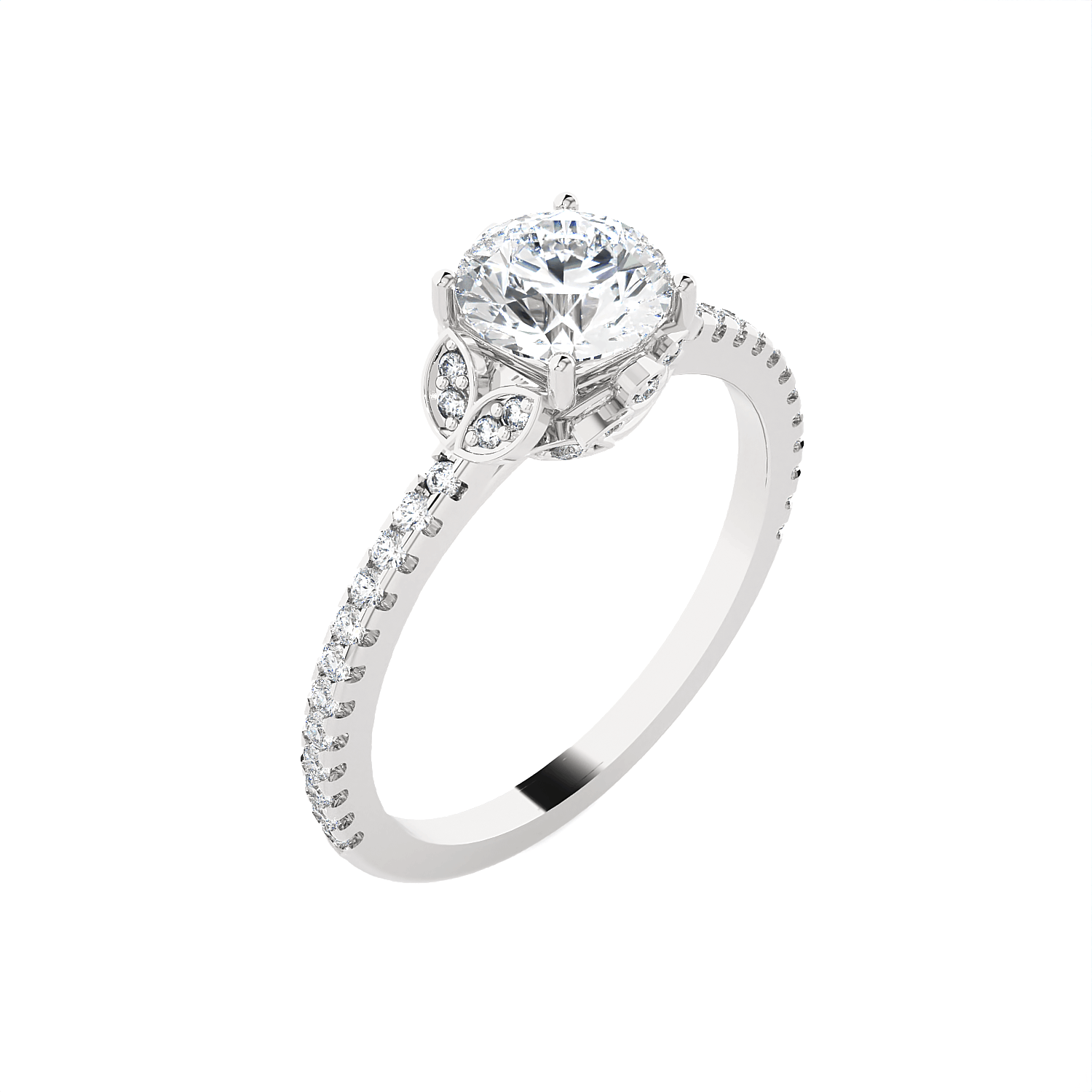 Round Lab Grown Diamond Side Stone Engagement Ring