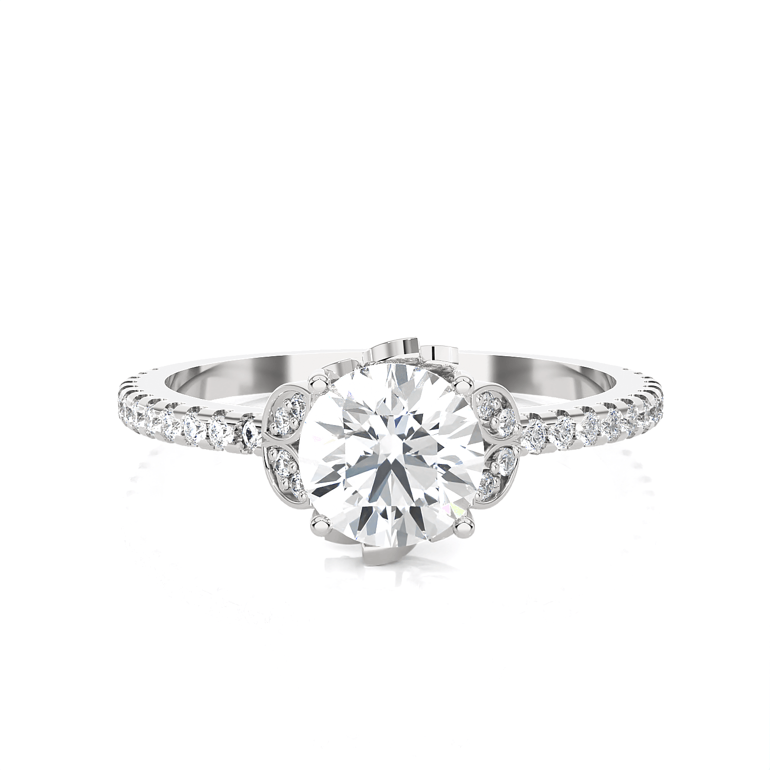 Round Lab Grown Diamond Side Stone Engagement Ring