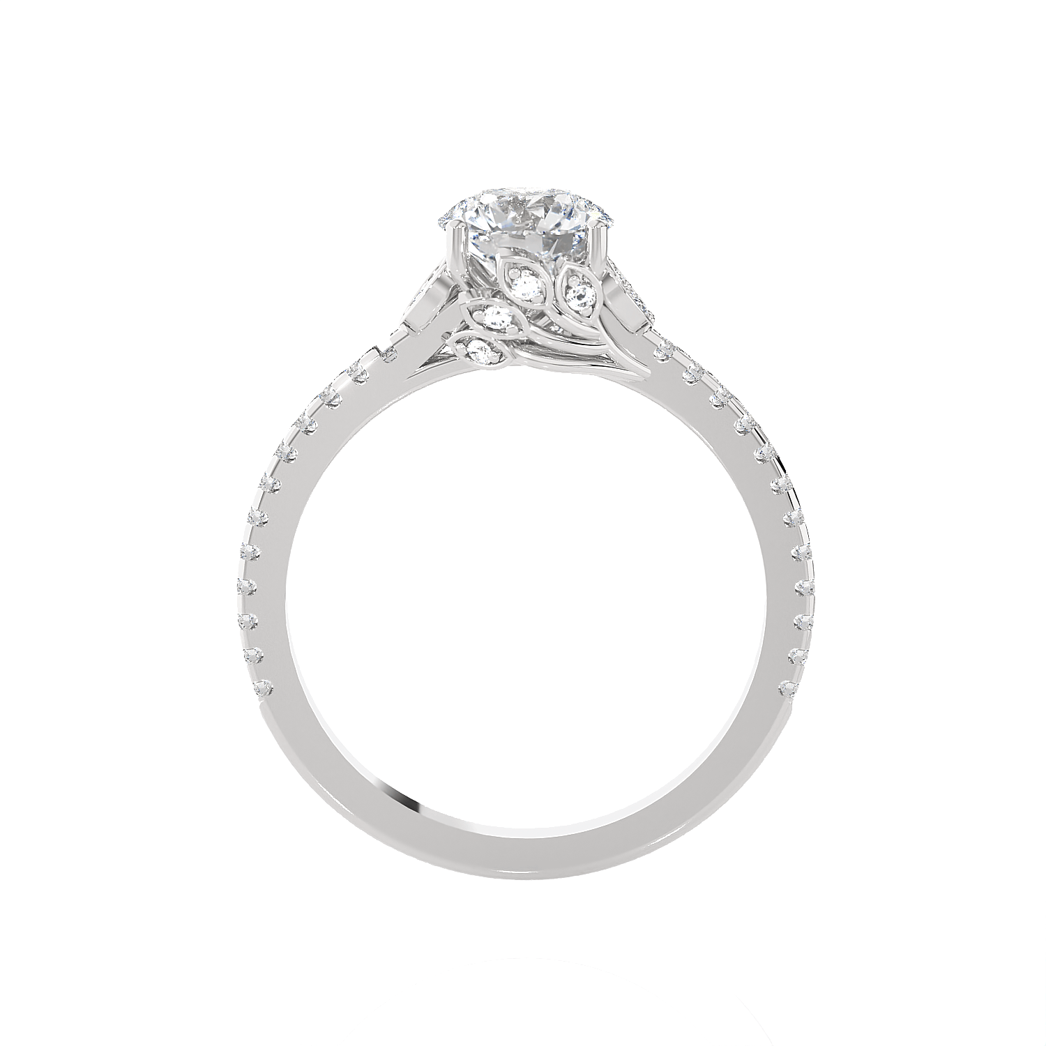Round Lab Grown Diamond Side Stone Engagement Ring