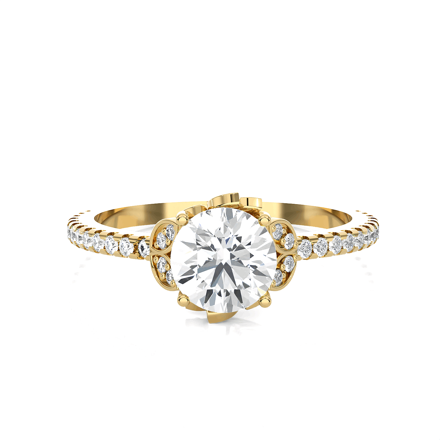 Round Lab Grown Diamond Side Stone Engagement Ring