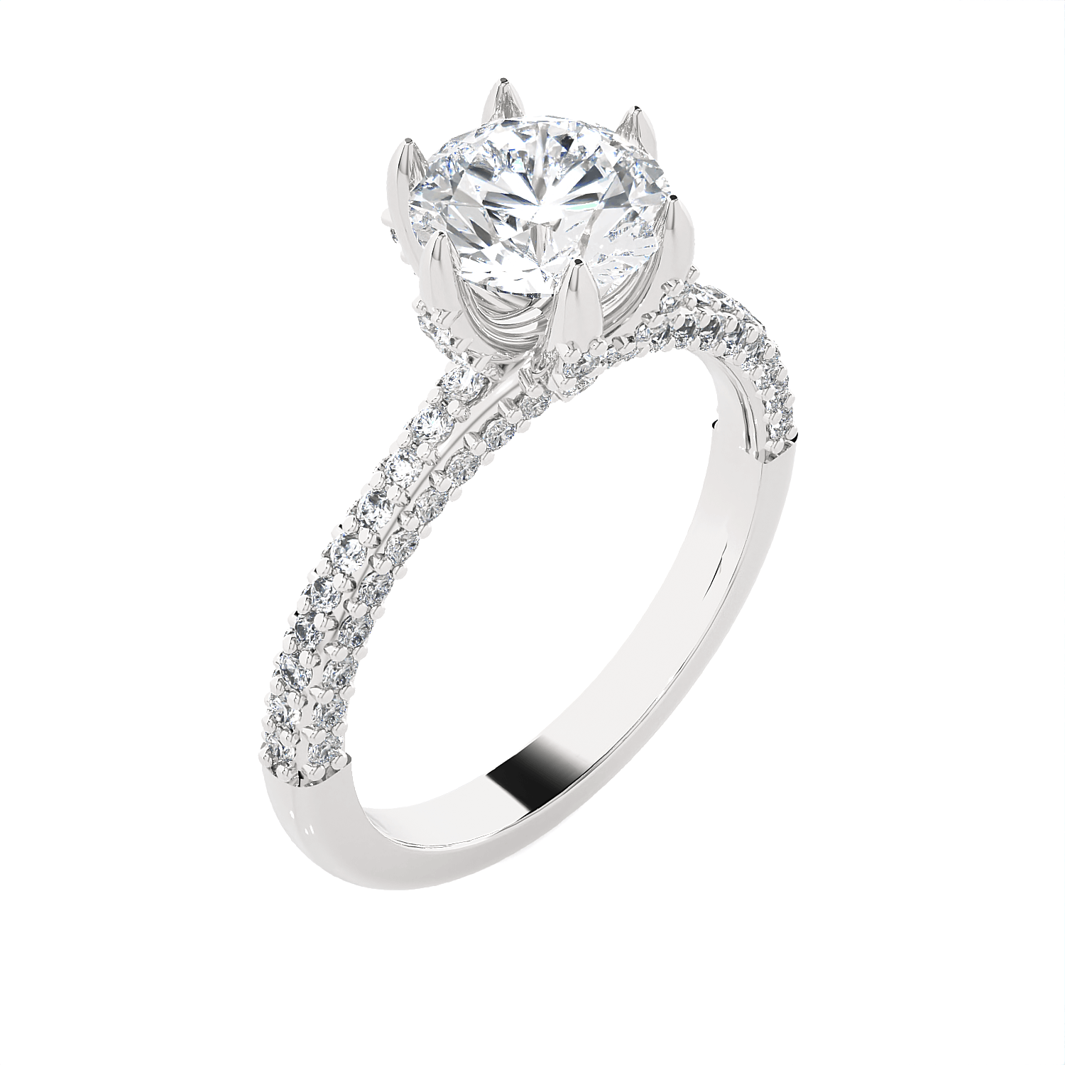 Round Lab Grown Diamond Side Stone Engagement Ring