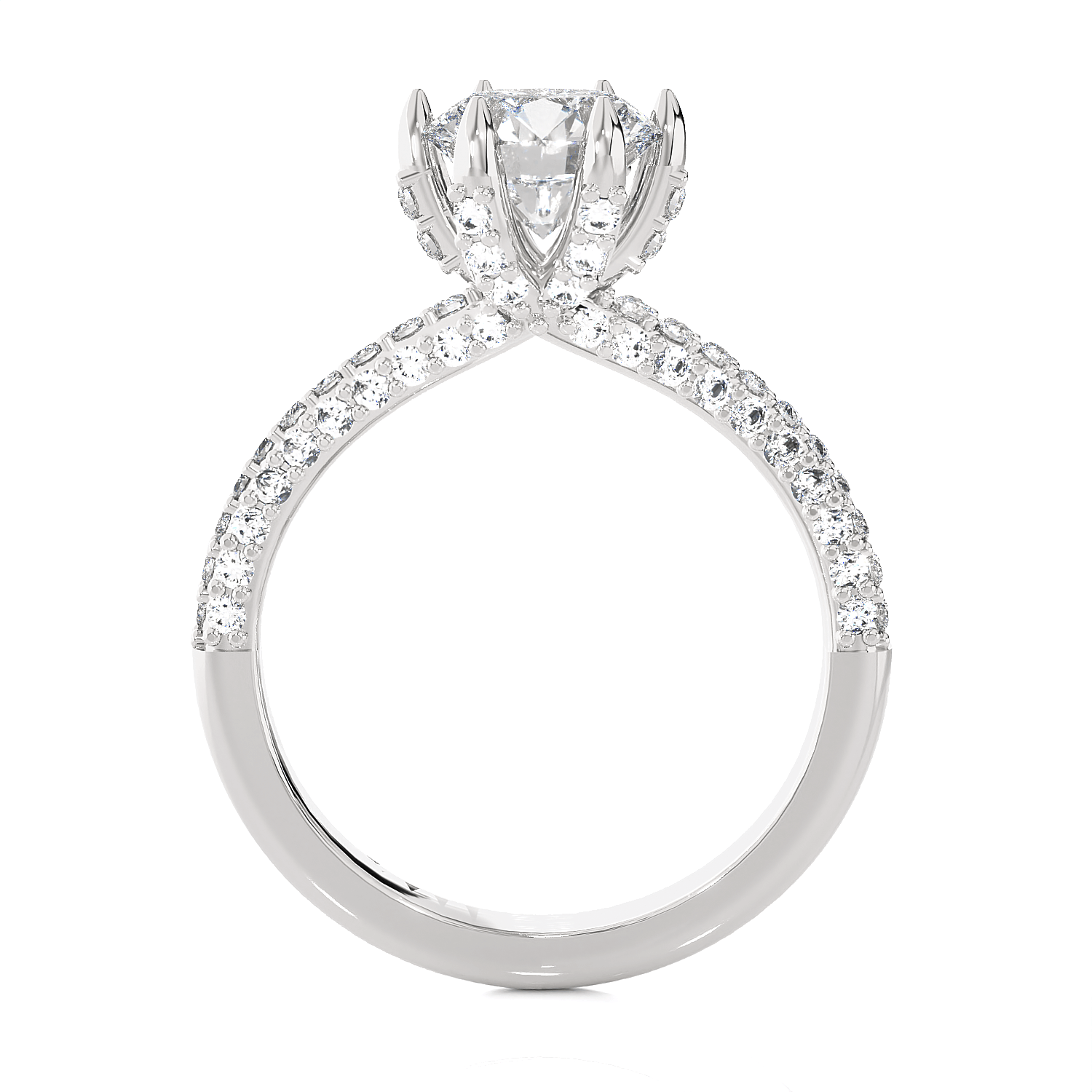 Round Lab Grown Diamond Side Stone Engagement Ring