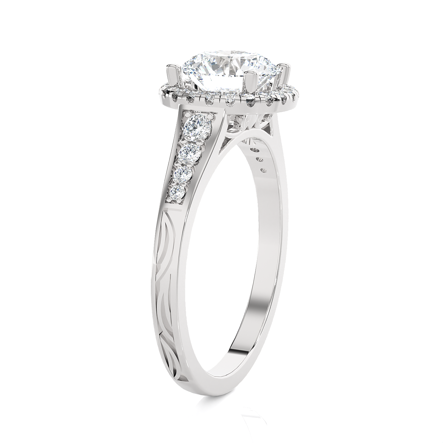 1 1/2 ctw Round Lab Grown Diamond Halo Engagement Ring