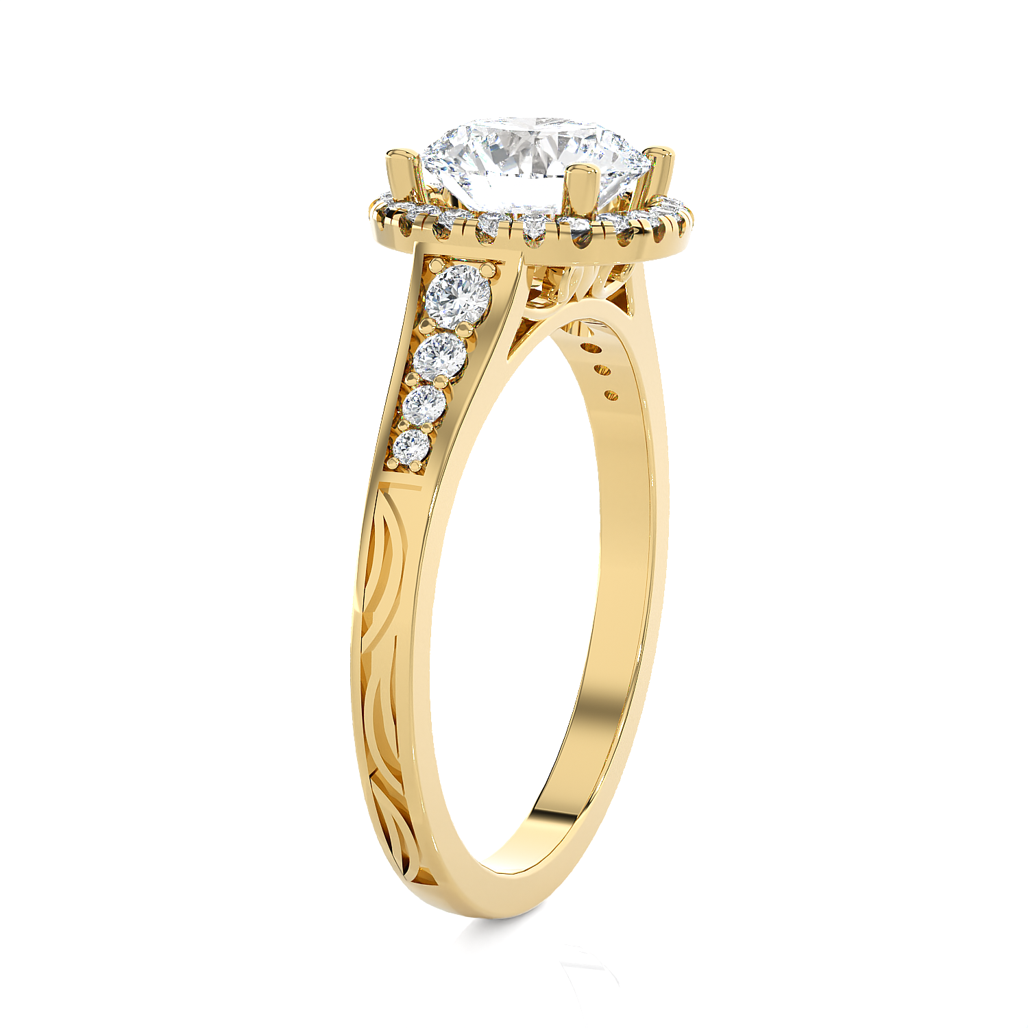 1 1/2 ctw Round Lab Grown Diamond Halo Engagement Ring