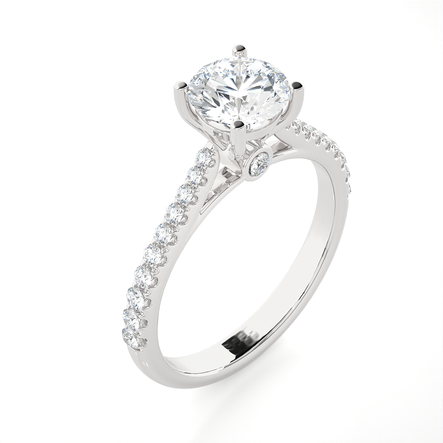Round Lab Grown Diamond Side Stone Engagement Ring