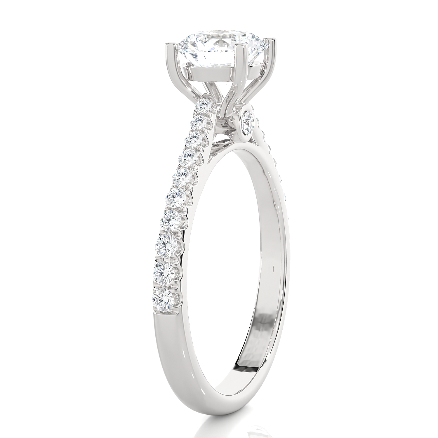Round Lab Grown Diamond Side Stone Engagement Ring