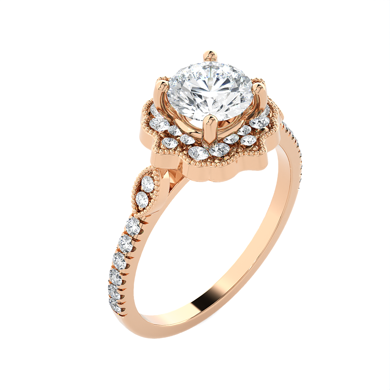 1 1/3 ctw Round Lab Grown Diamond Halo Engagement Ring