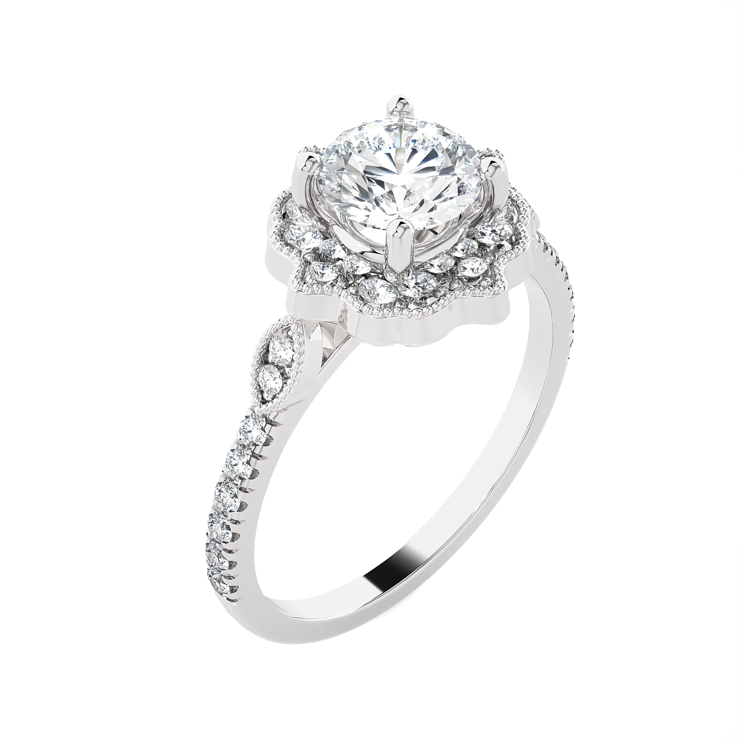 1 1/3 ctw Round Lab Grown Diamond Halo Engagement Ring