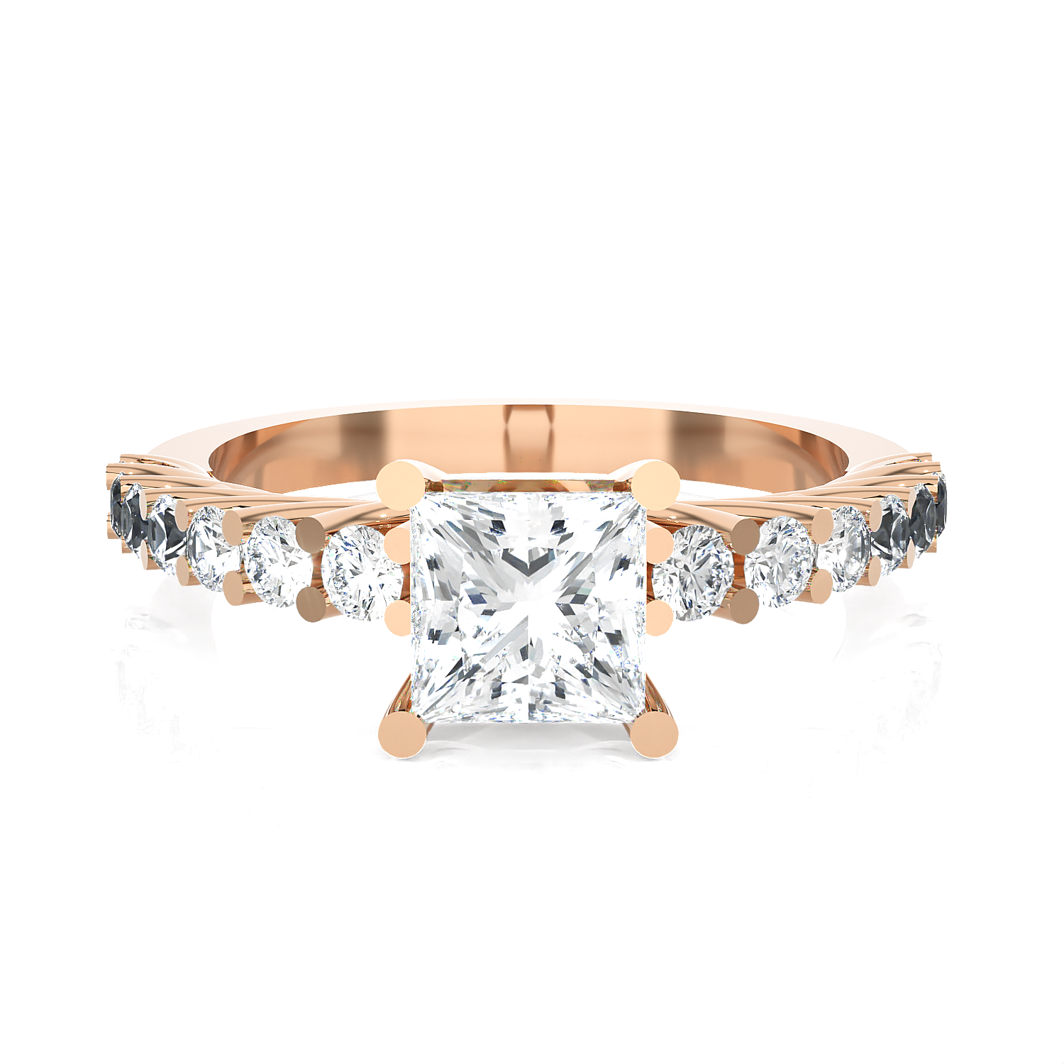 Princess-Cut Lab Grown Diamond Side Stone Engagement Ring