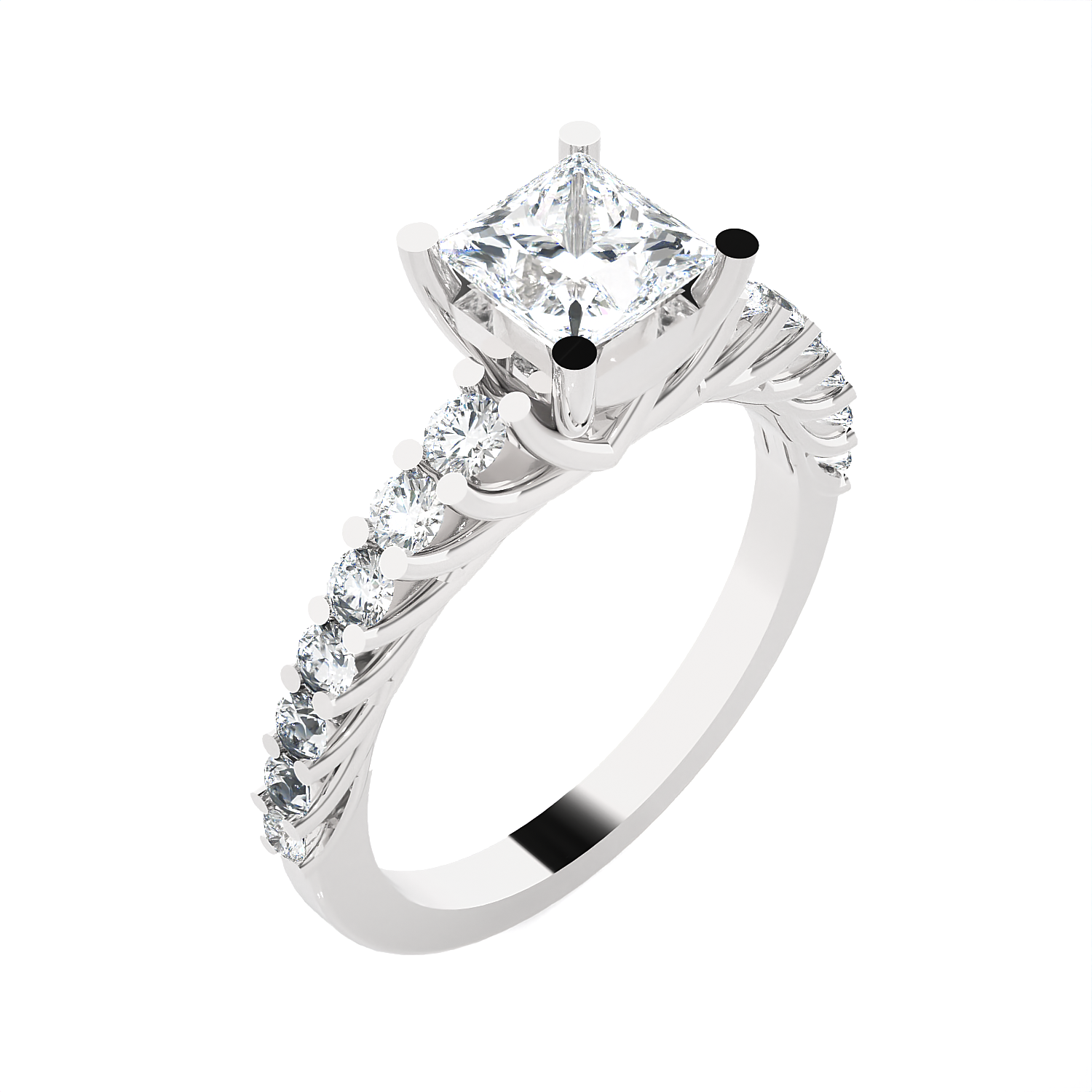 Princess-Cut Lab Grown Diamond Side Stone Engagement Ring