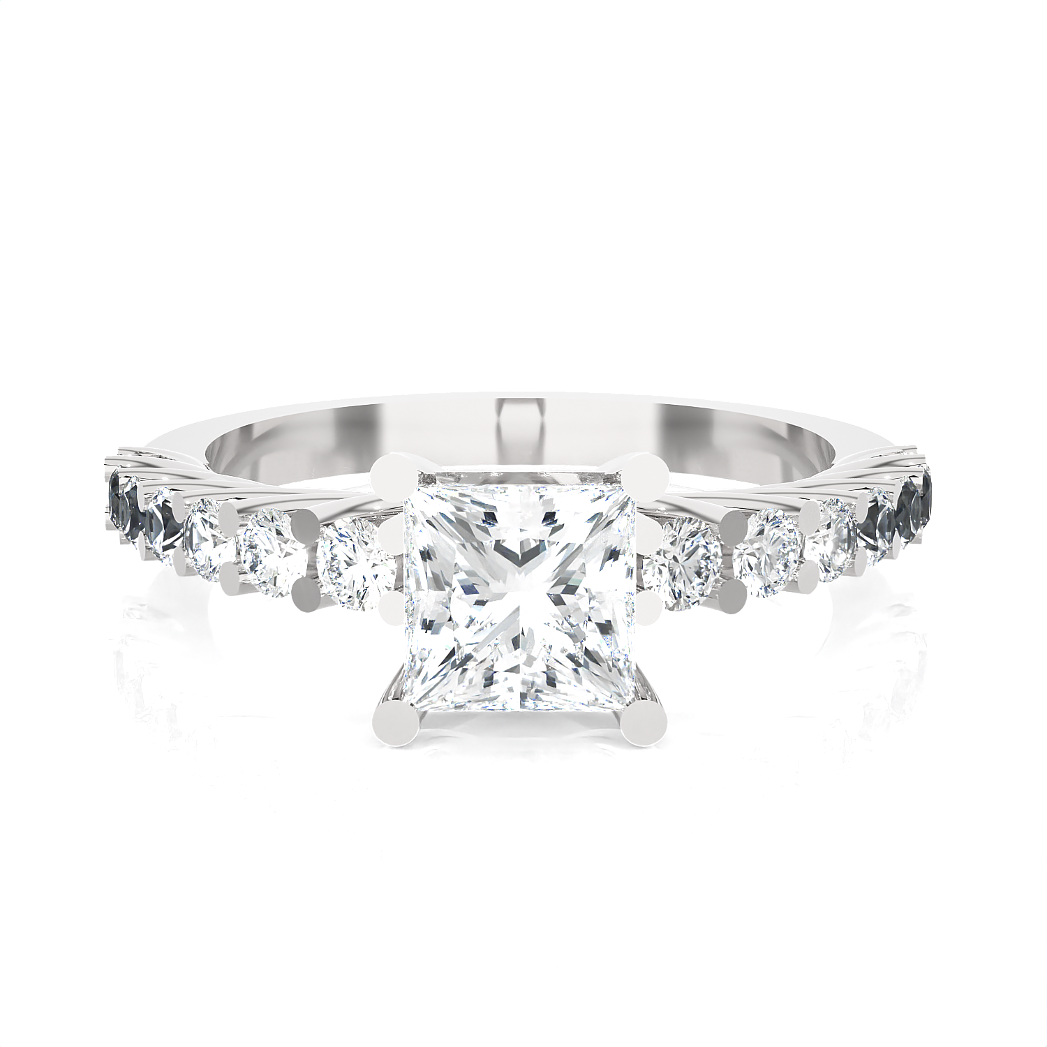 Princess-Cut Lab Grown Diamond Side Stone Engagement Ring