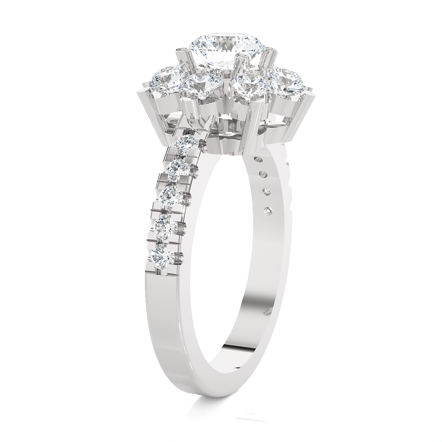 1 3/4 ctw Round Lab Grown Diamond Side Stone Engagement Ring