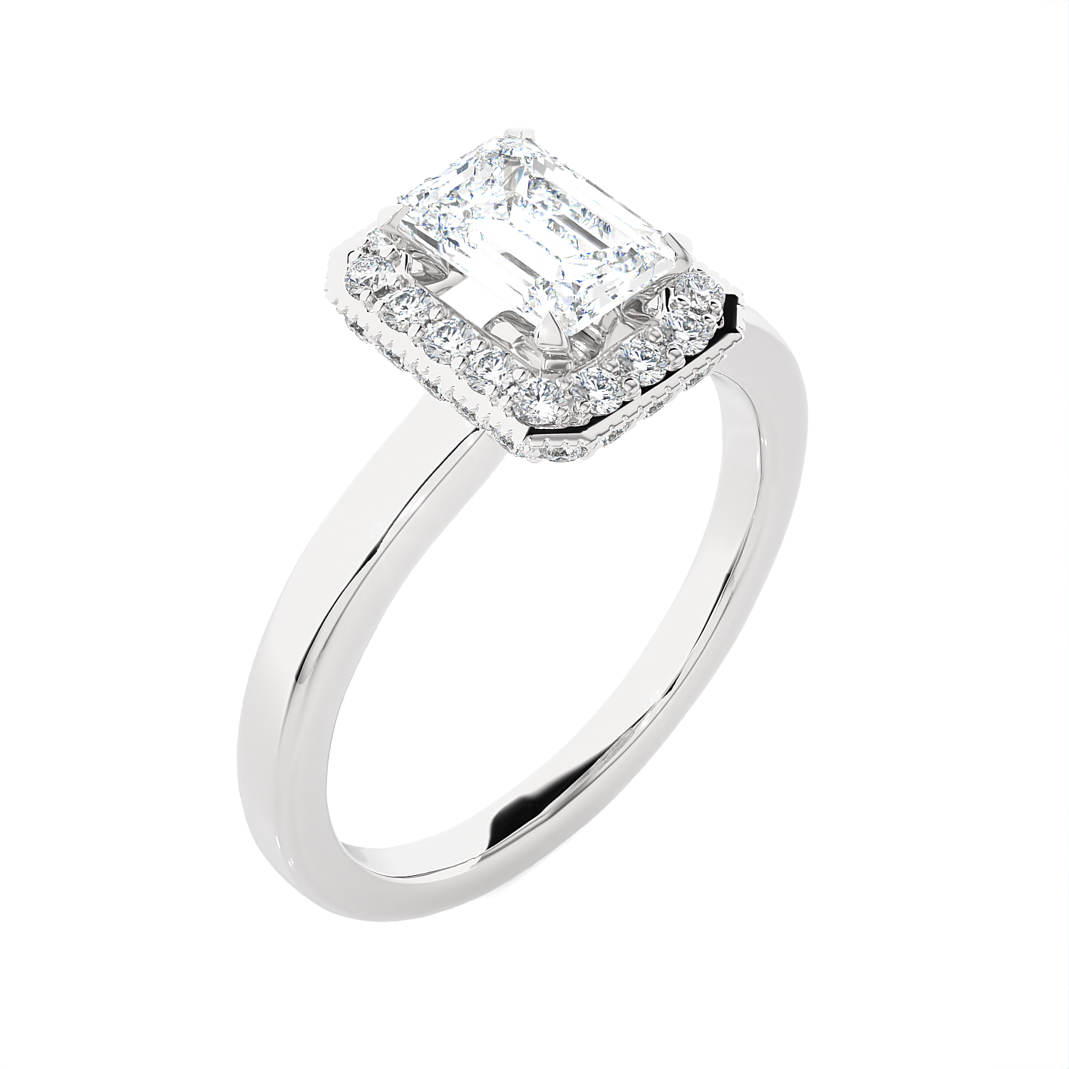 Emerald-Cut Lab Grown Diamond Halo Engagement Ring