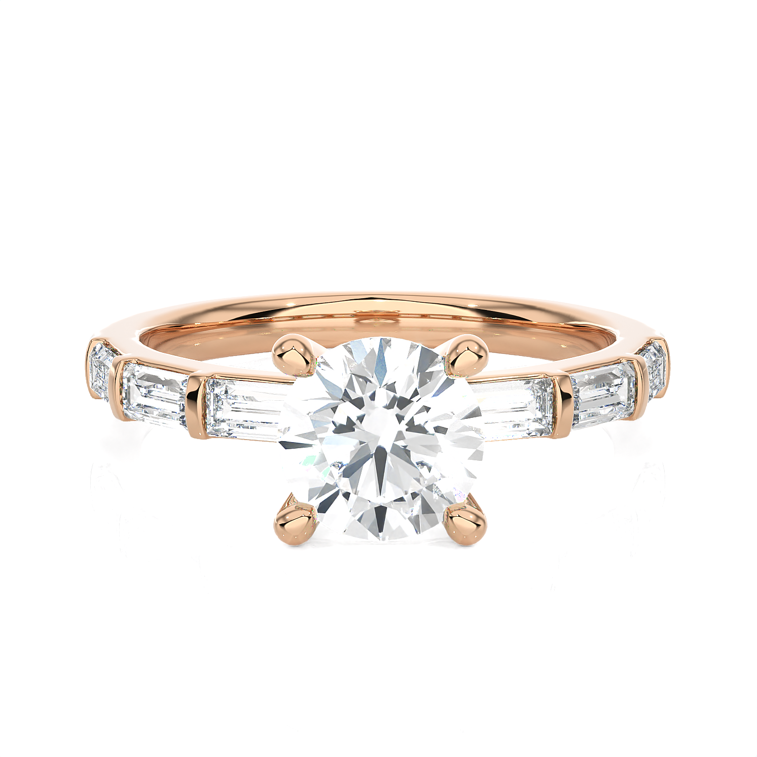 Round Lab Grown Diamond Side Stone Engagement Ring