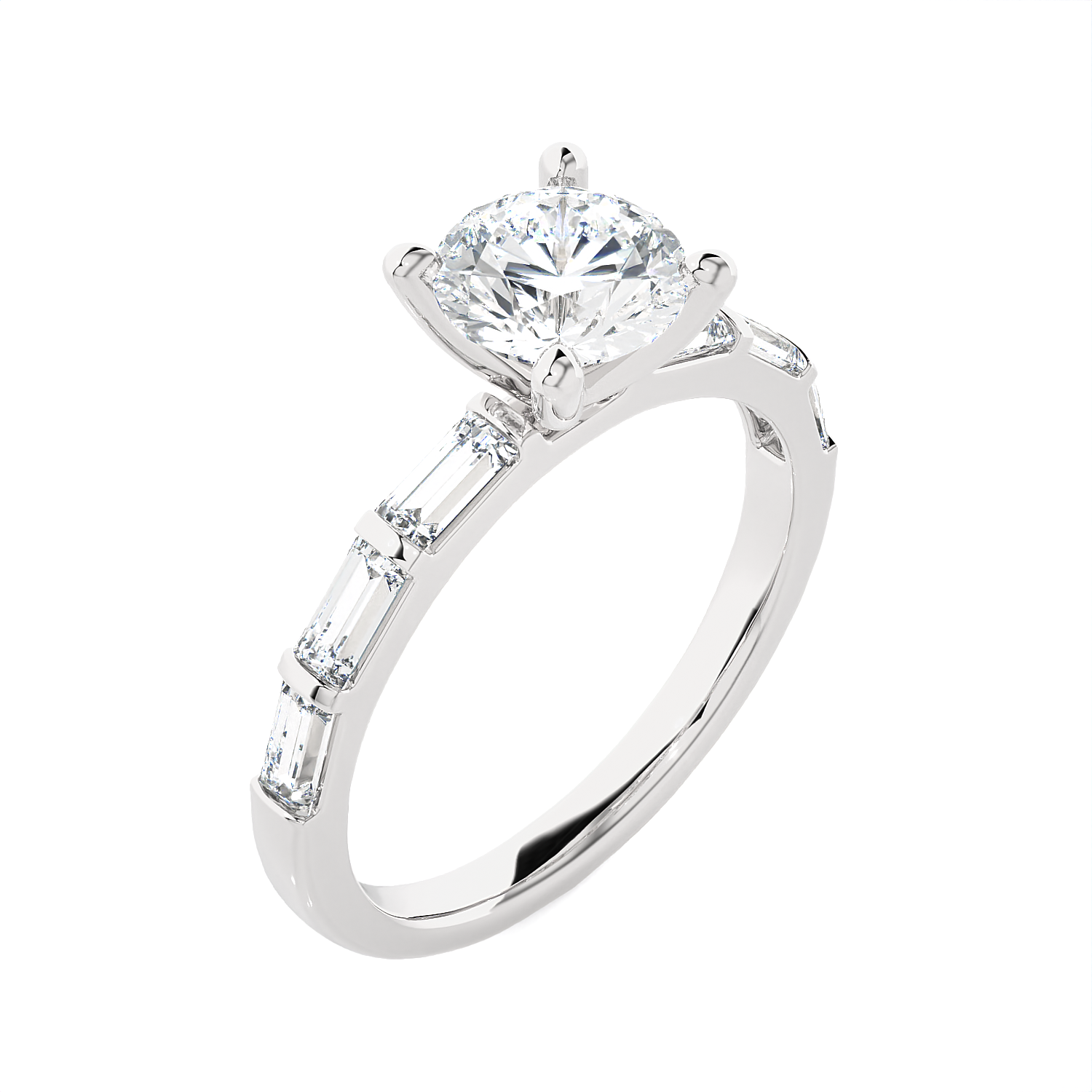 Round Lab Grown Diamond Side Stone Engagement Ring
