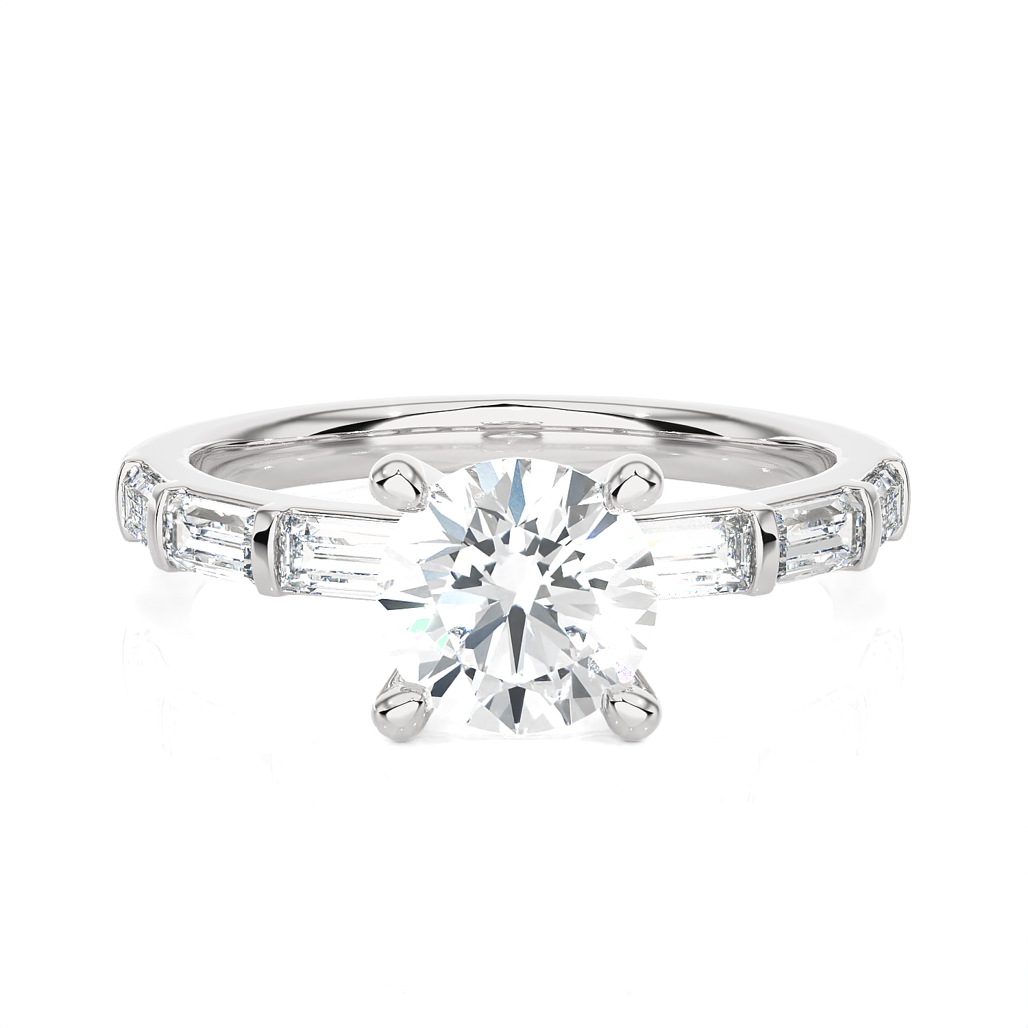 Round Lab Grown Diamond Side Stone Engagement Ring