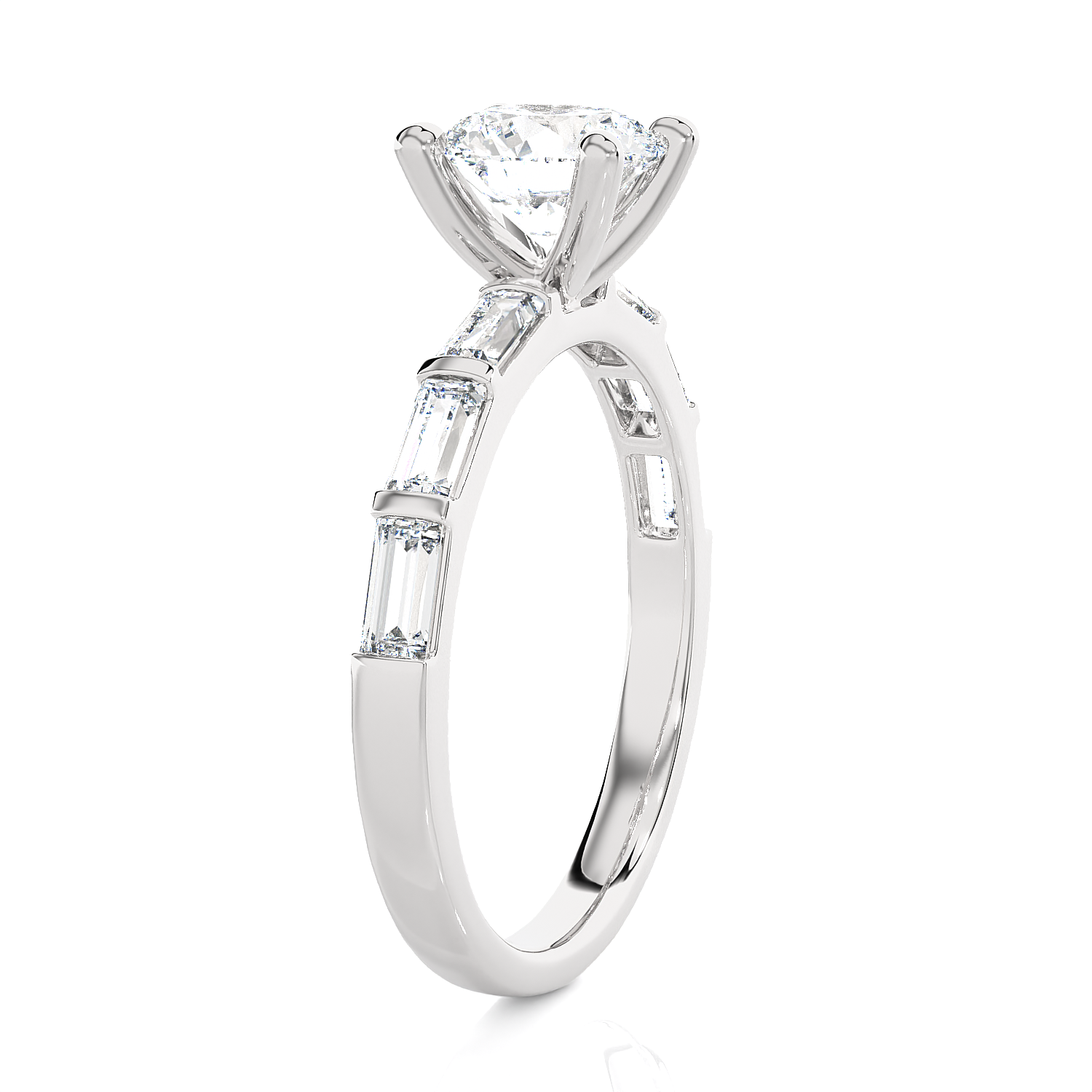 Round Lab Grown Diamond Side Stone Engagement Ring