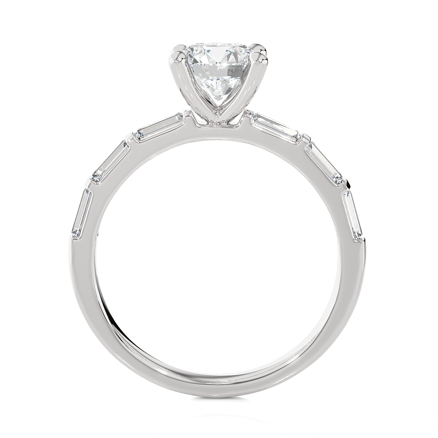 Round Lab Grown Diamond Side Stone Engagement Ring