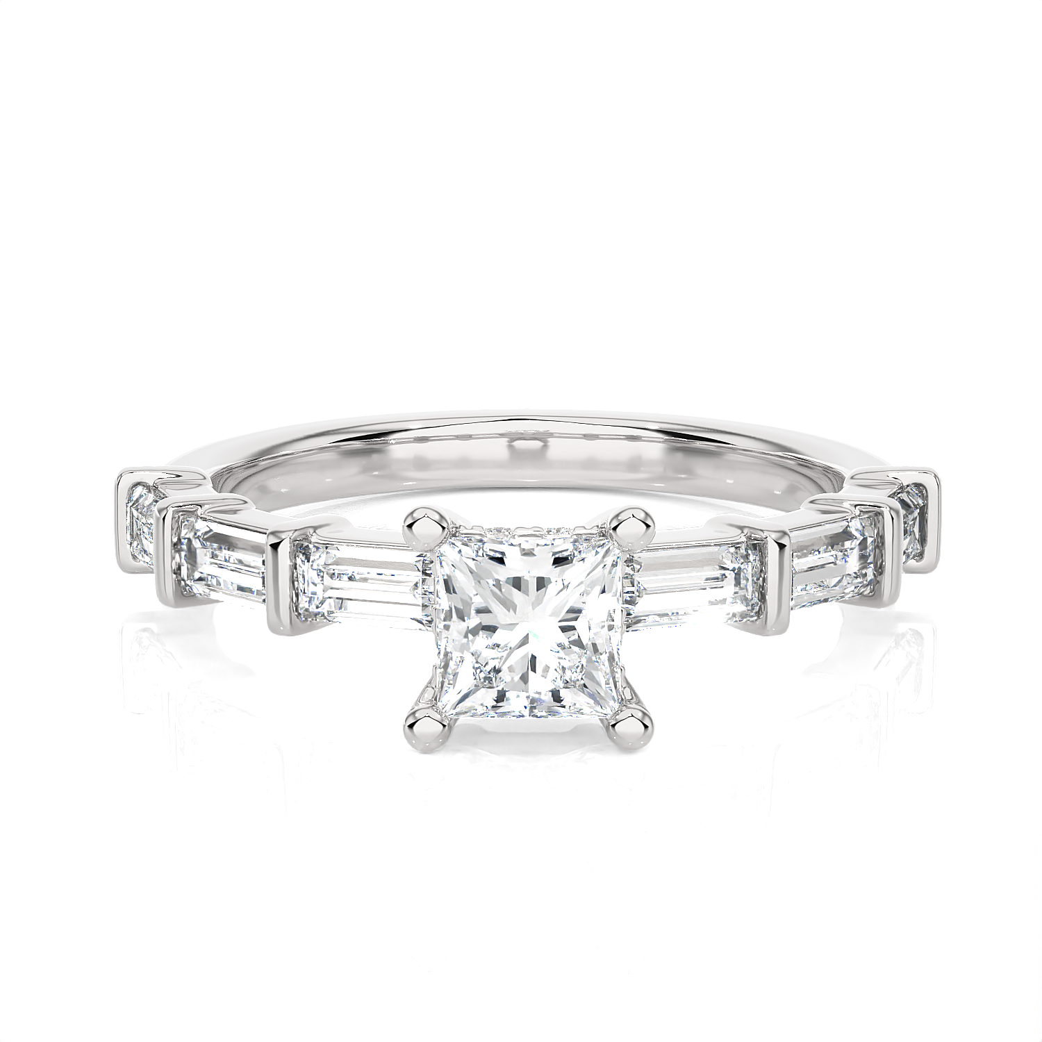 Round Lab Grown Diamond Side Stone Engagement Ring
