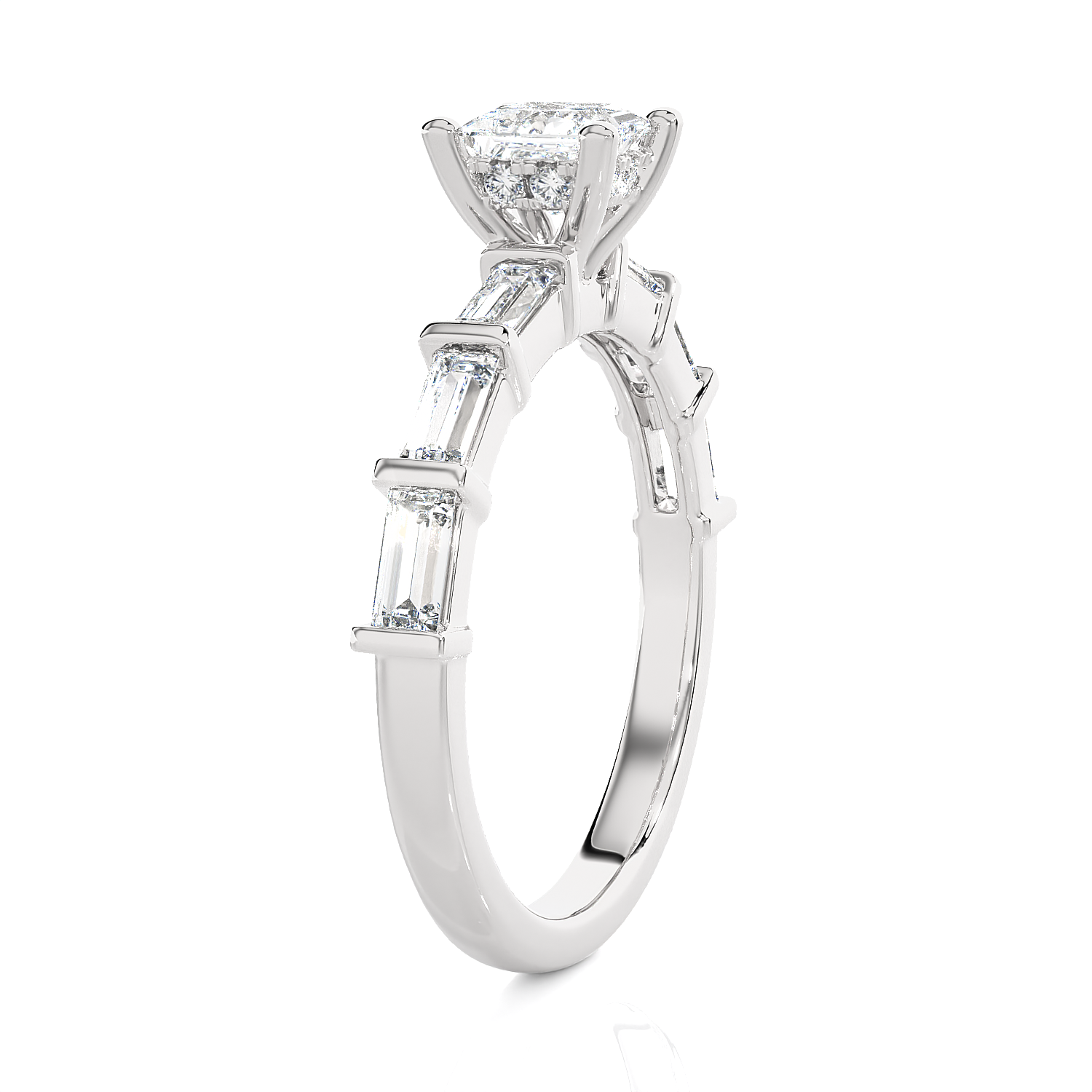 Round Lab Grown Diamond Side Stone Engagement Ring
