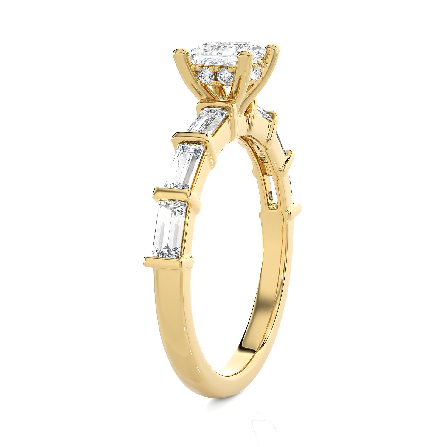 Round Lab Grown Diamond Side Stone Engagement Ring