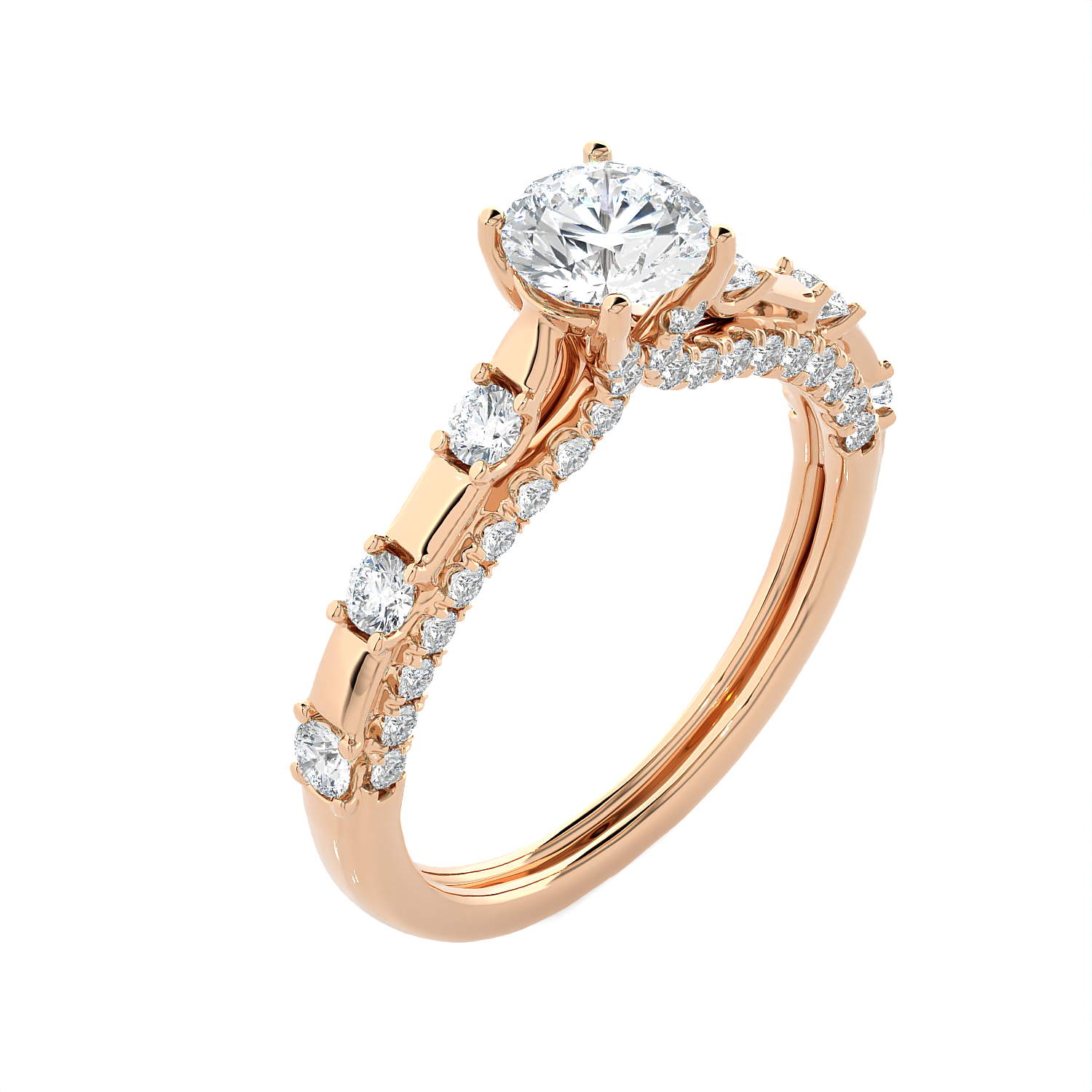 Round Lab Grown Diamond Side Stone Engagement Ring