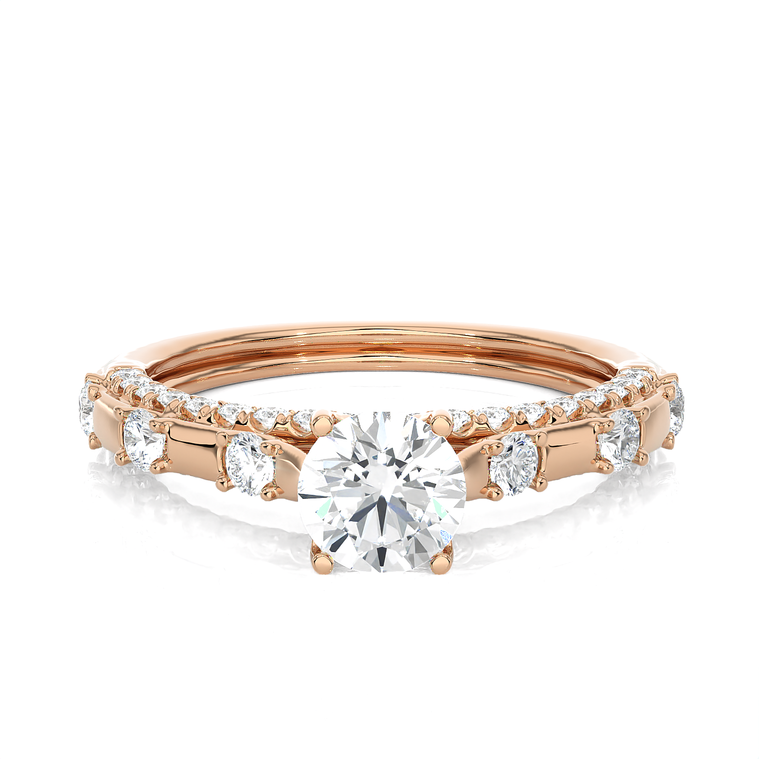 Round Lab Grown Diamond Side Stone Engagement Ring