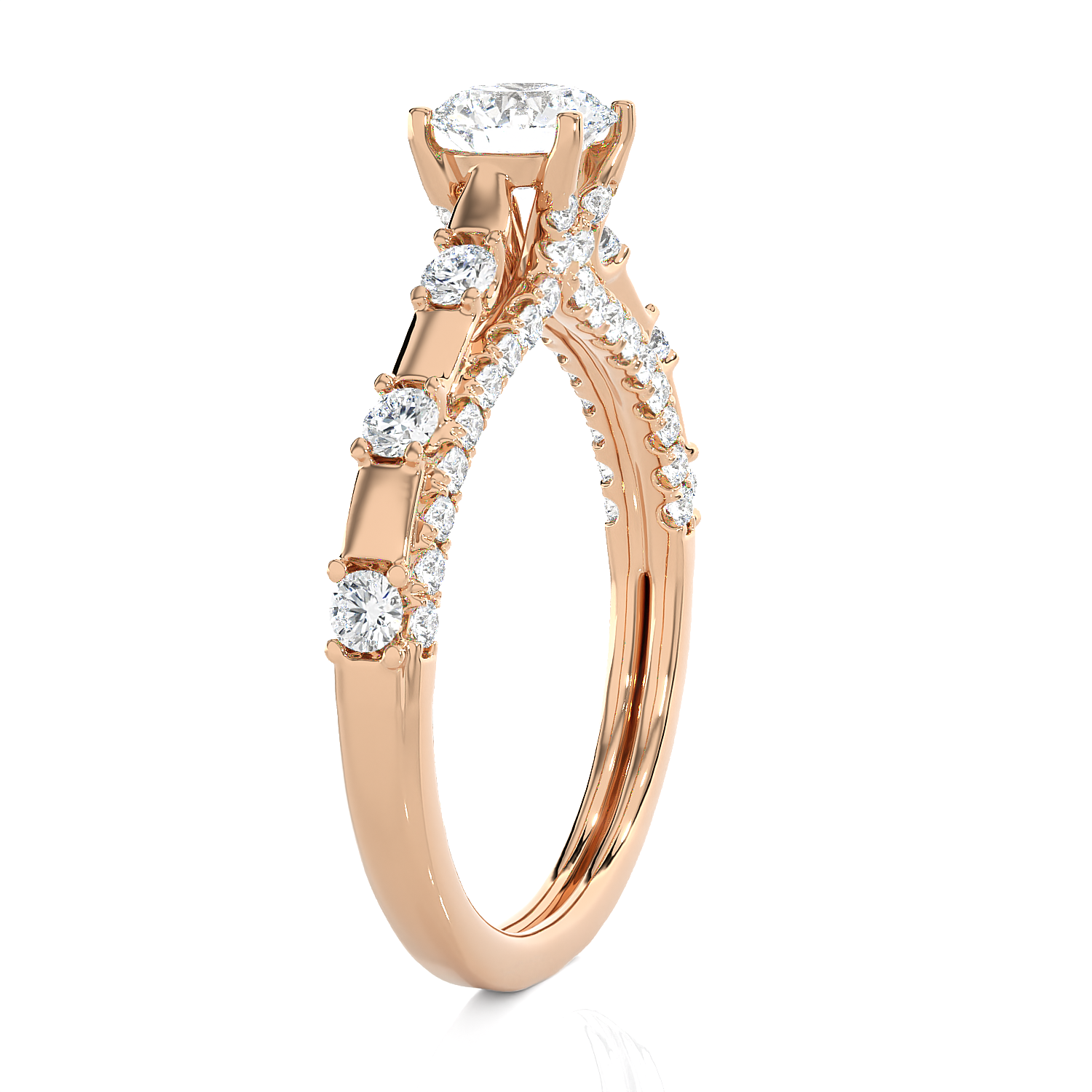 Round Lab Grown Diamond Side Stone Engagement Ring
