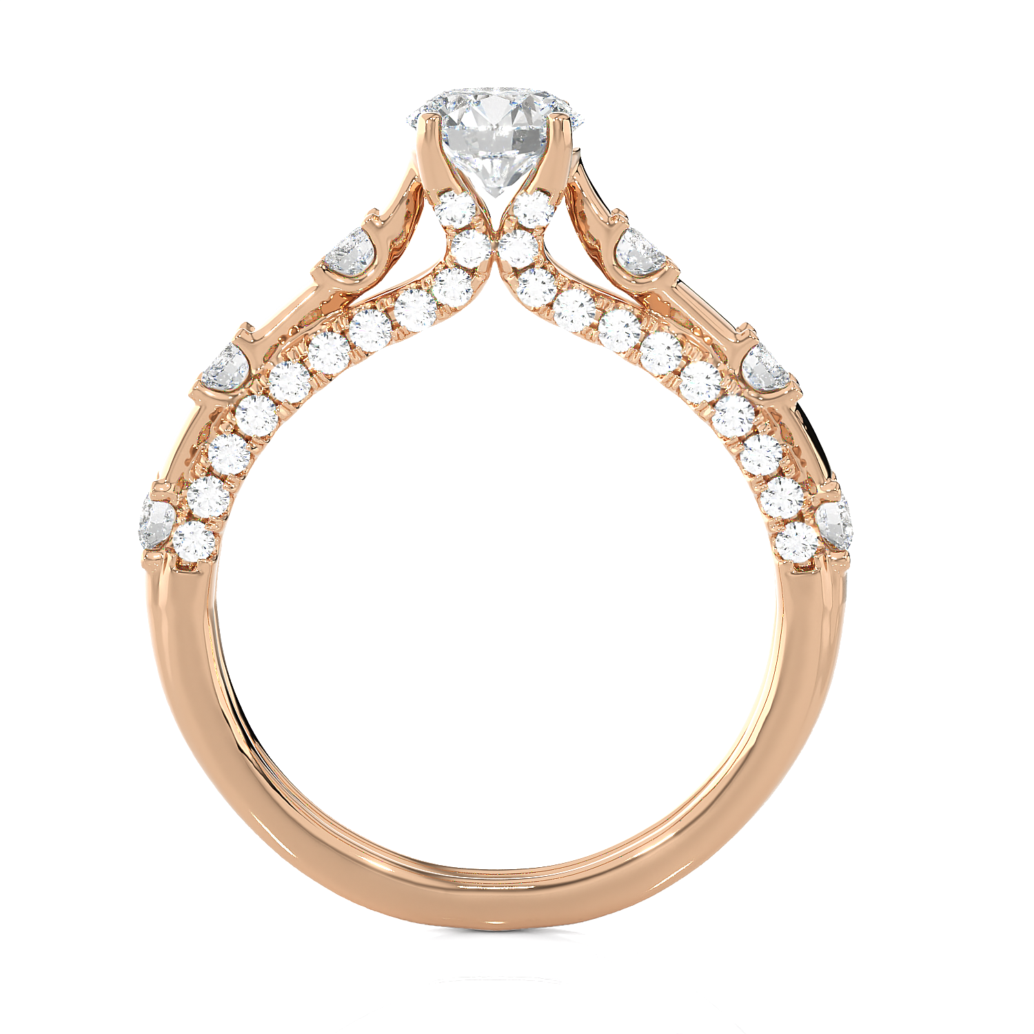 Round Lab Grown Diamond Side Stone Engagement Ring