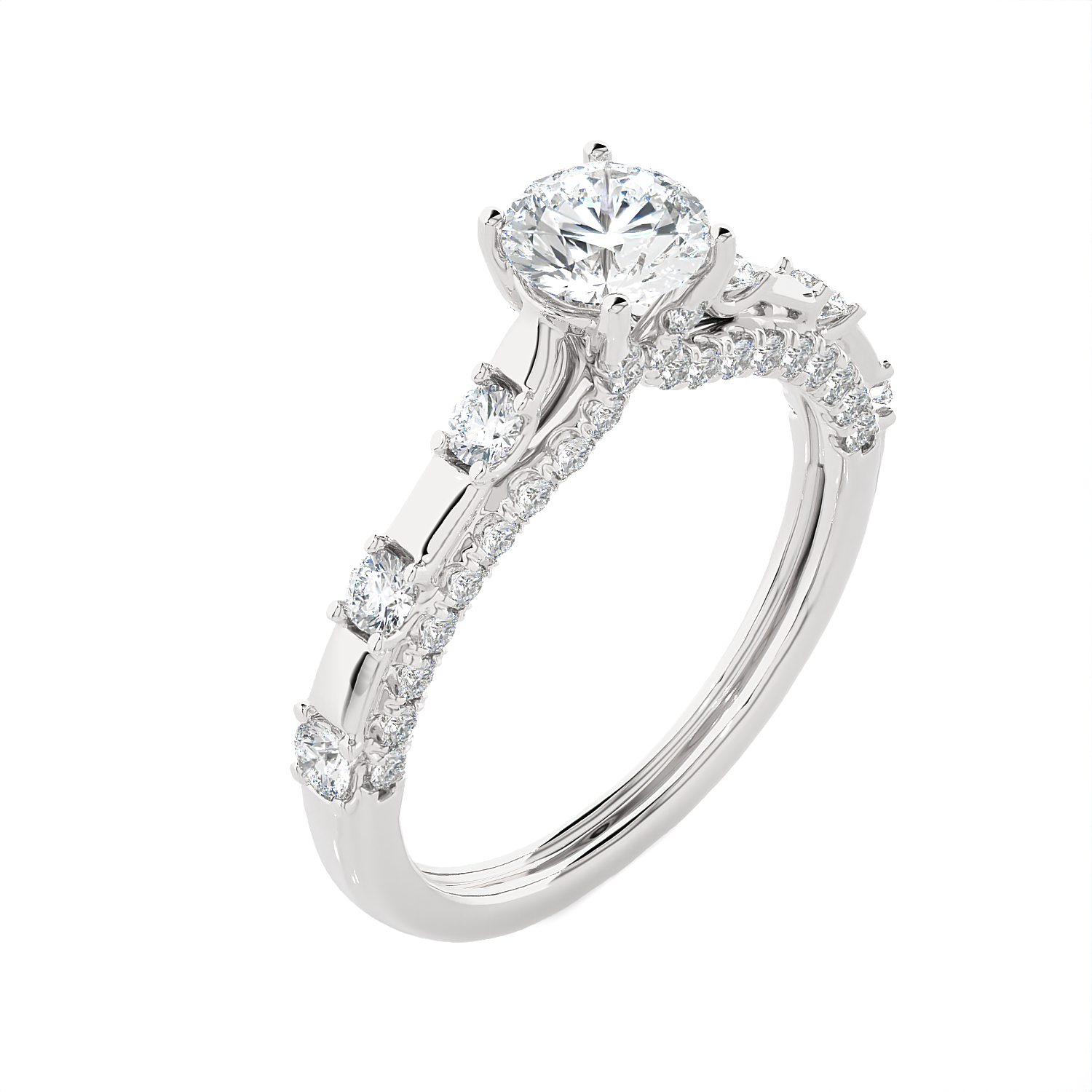 Round Lab Grown Diamond Side Stone Engagement Ring