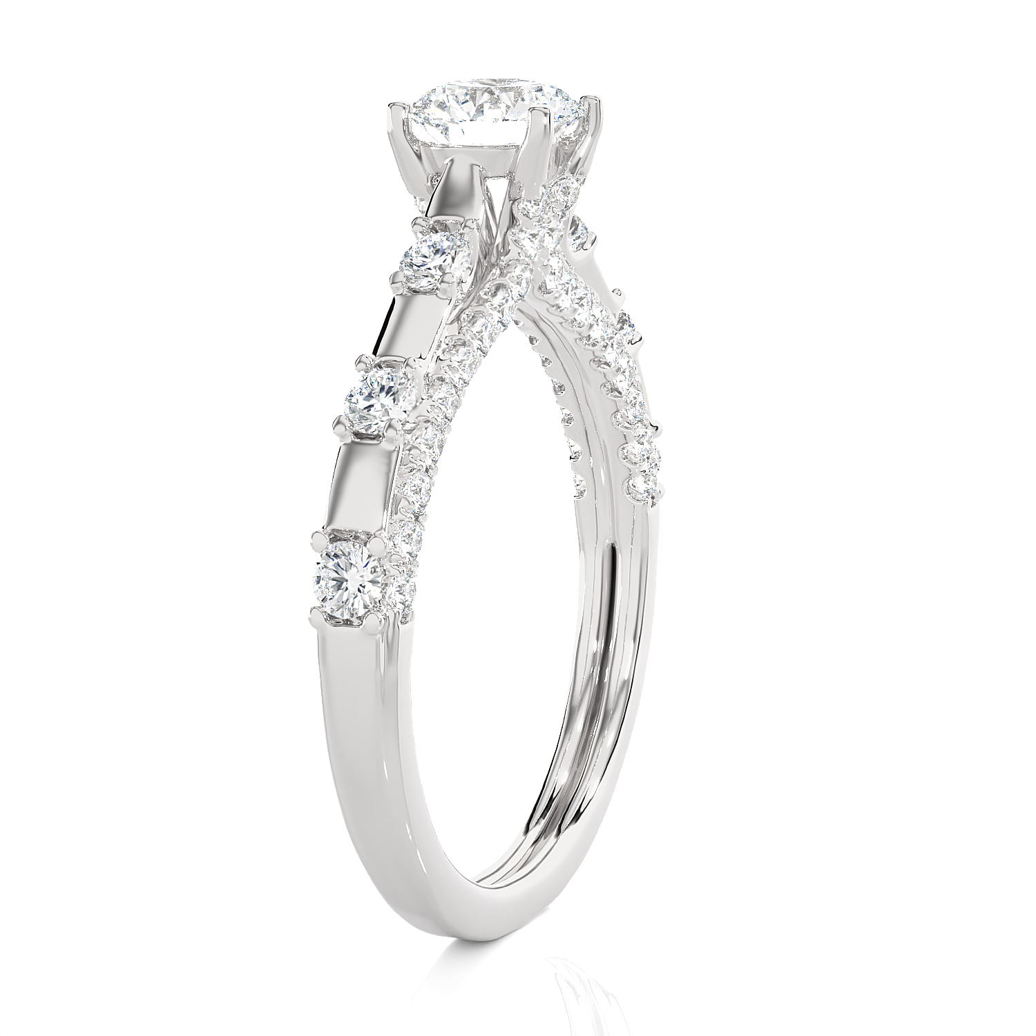 Round Lab Grown Diamond Side Stone Engagement Ring