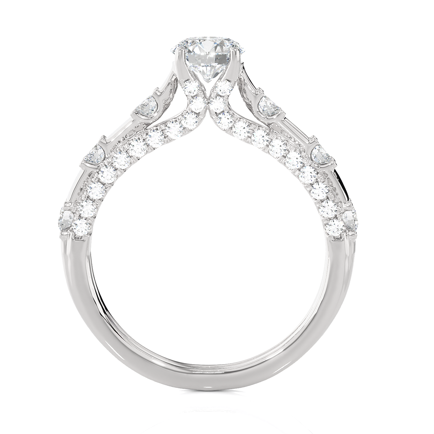 Round Lab Grown Diamond Side Stone Engagement Ring