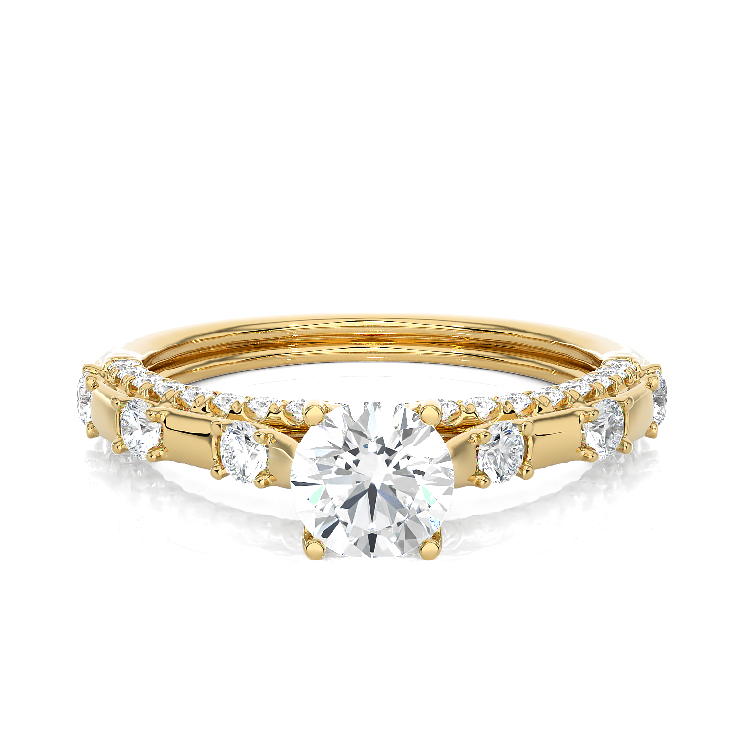 Round Lab Grown Diamond Side Stone Engagement Ring