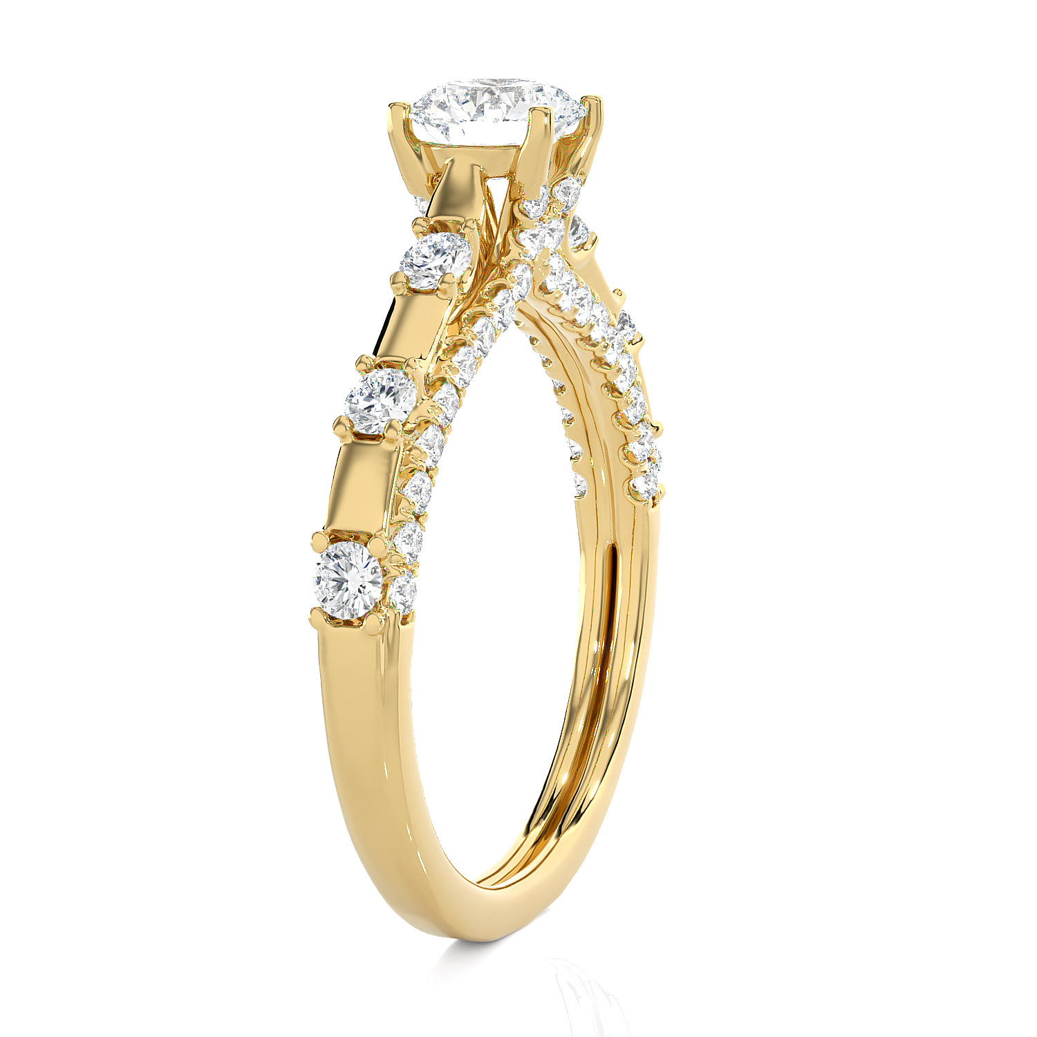 Round Lab Grown Diamond Side Stone Engagement Ring