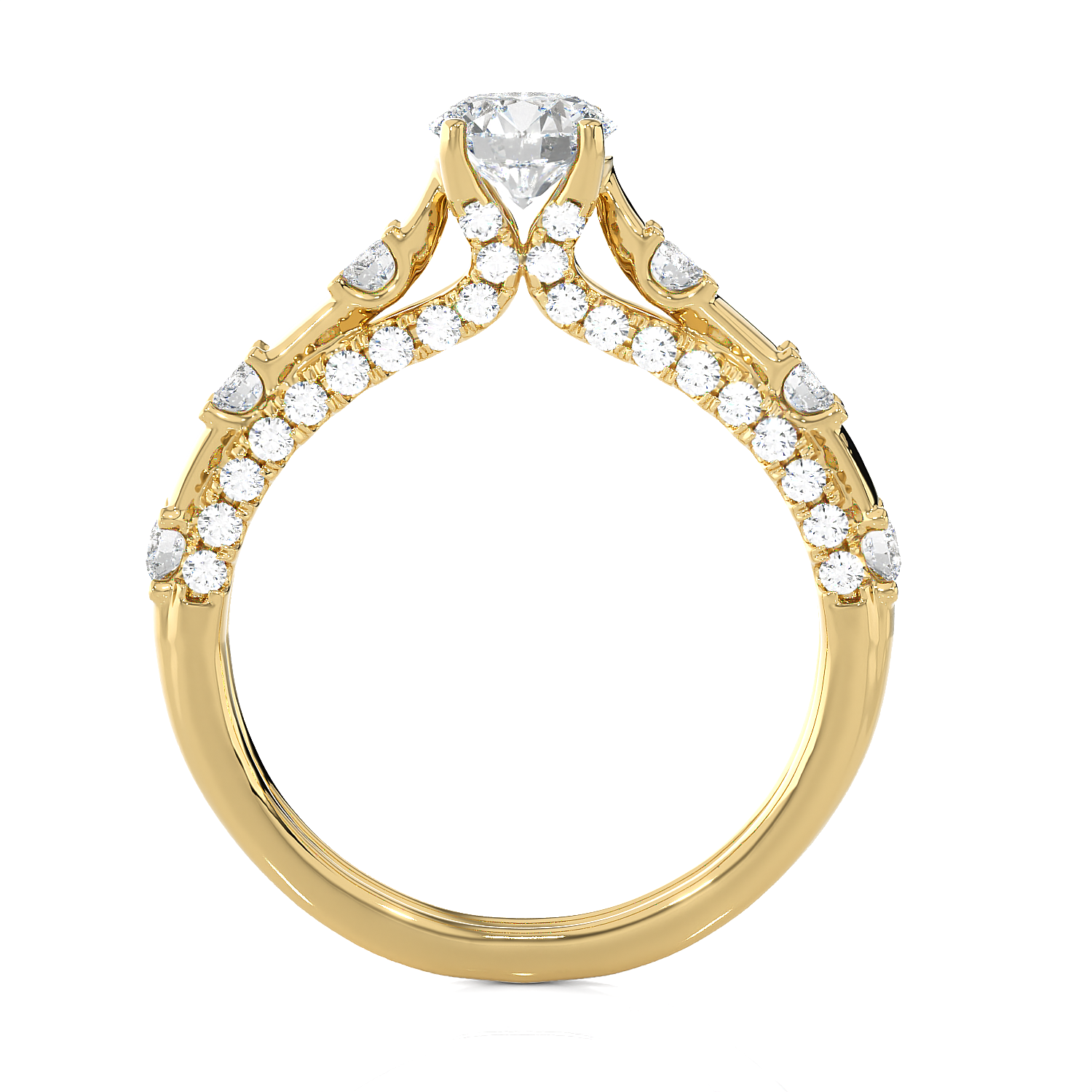 Round Lab Grown Diamond Side Stone Engagement Ring