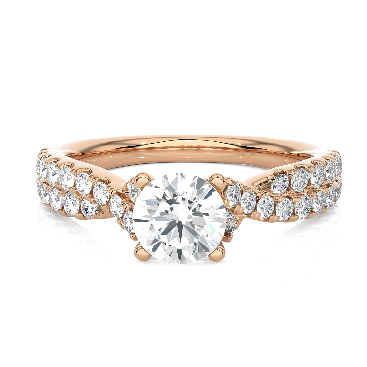 Round Lab Grown Diamond Side Stone Engagement Ring
